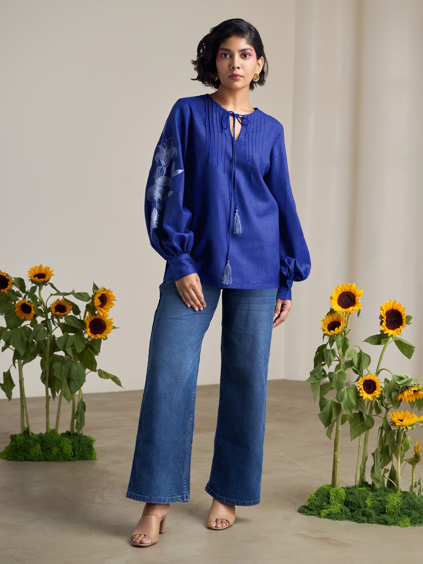 Sand Dunes Blue Lantern Sleeve Top