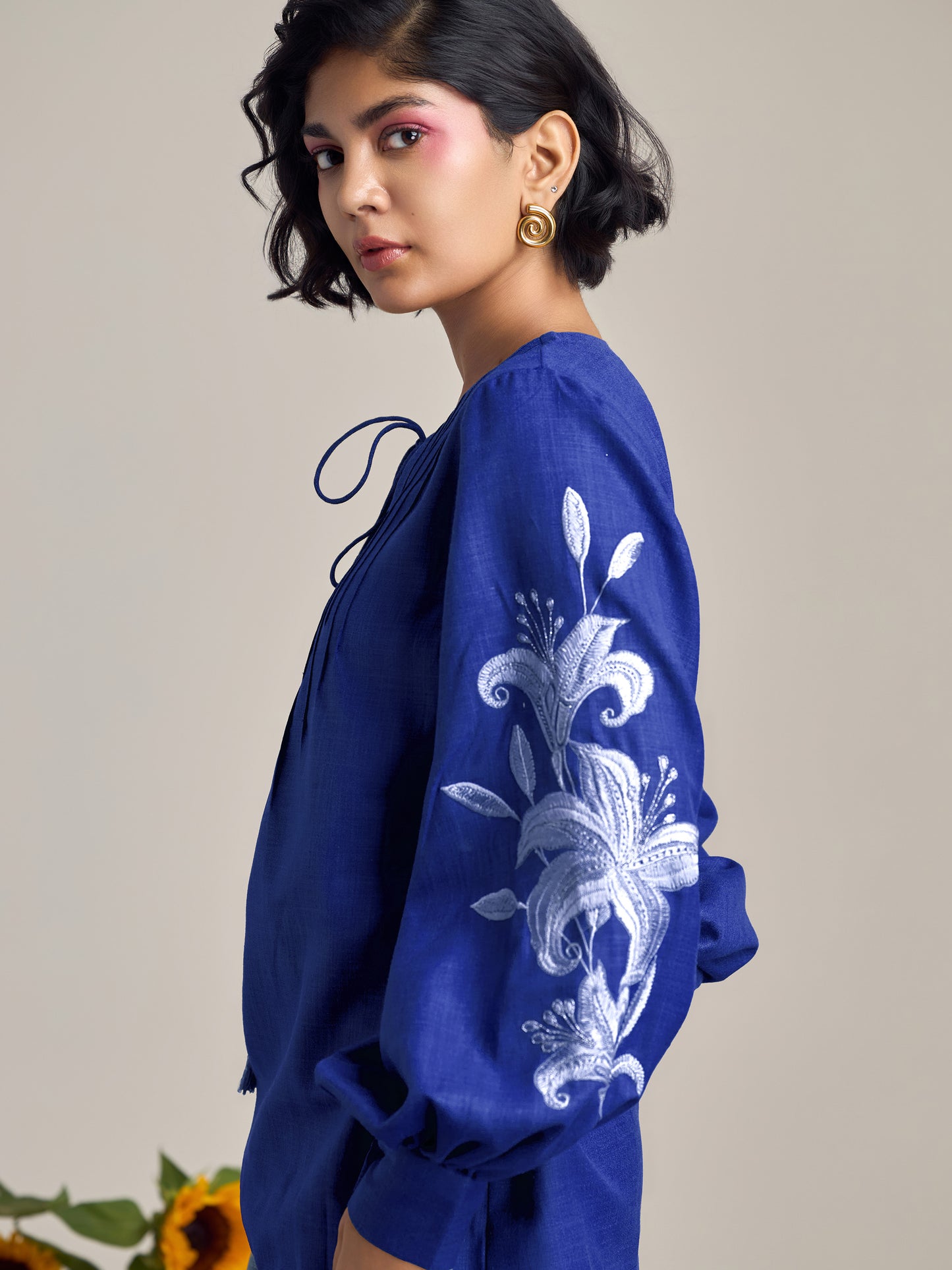 Sand Dunes Blue Lantern Sleeve Top