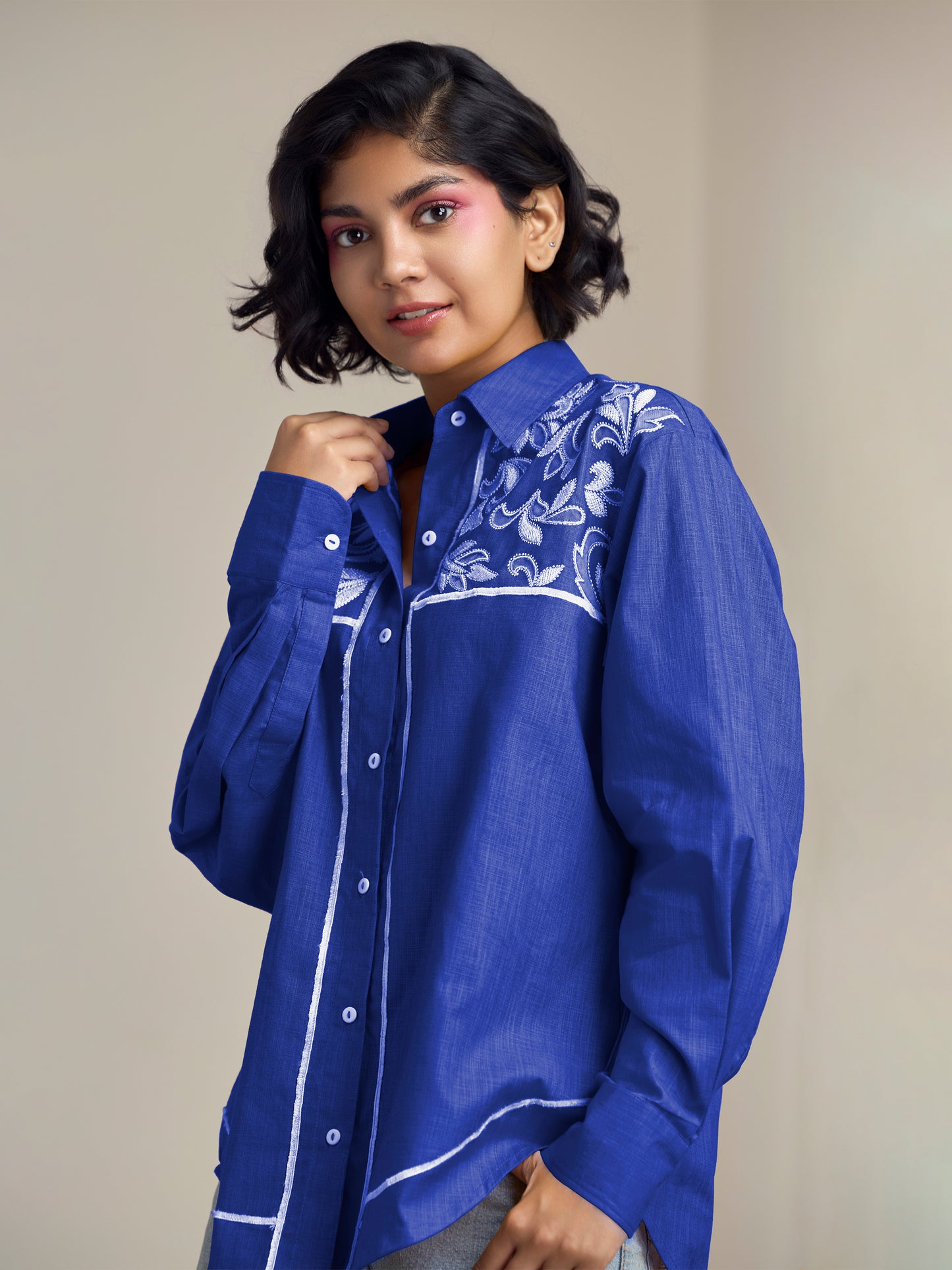 Blue Blair Cutwork Shirt