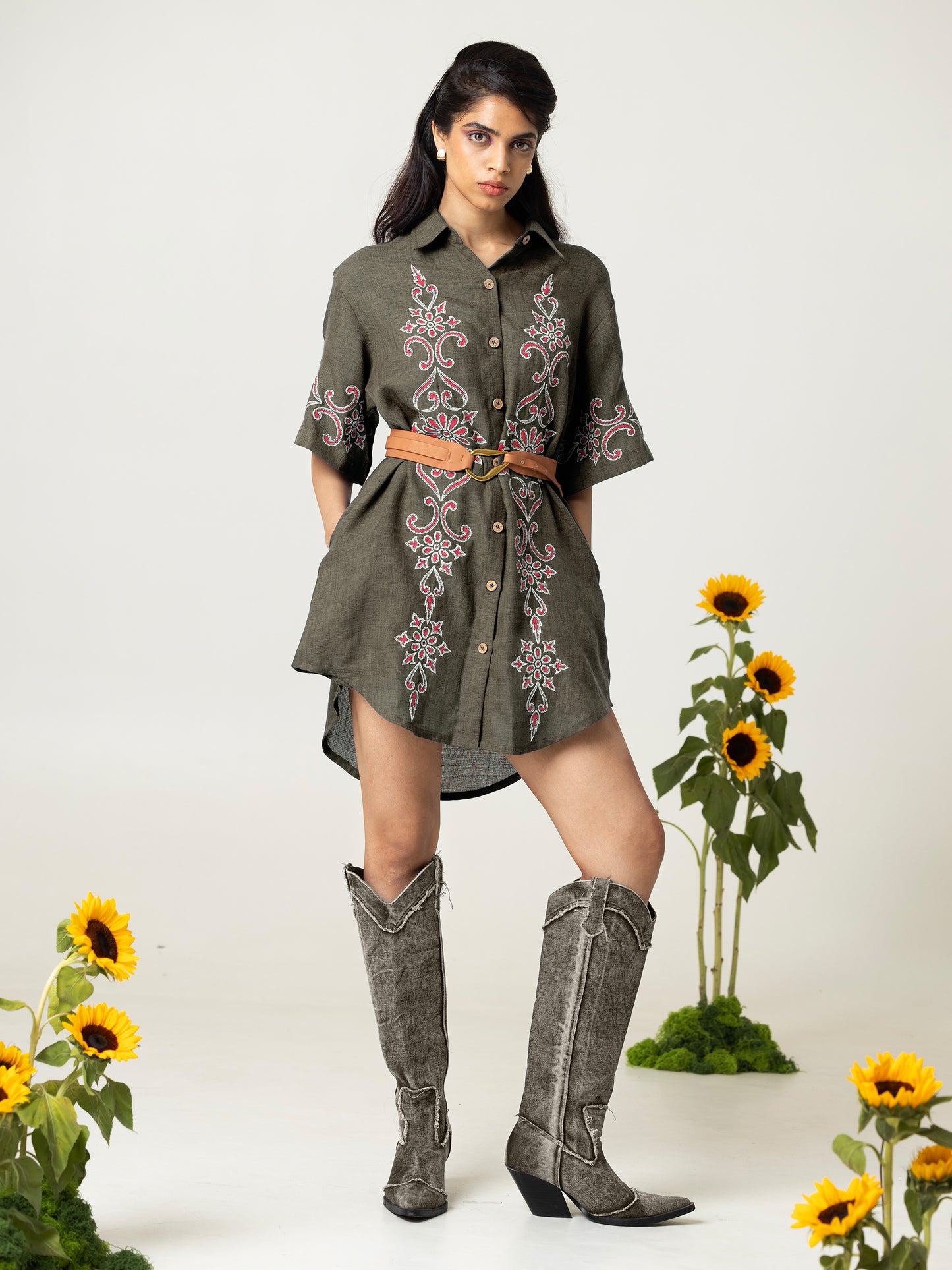 Alina Grey Shirt Dress