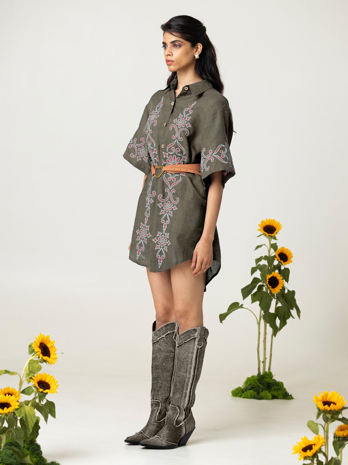 Alina Grey Shirt Dress