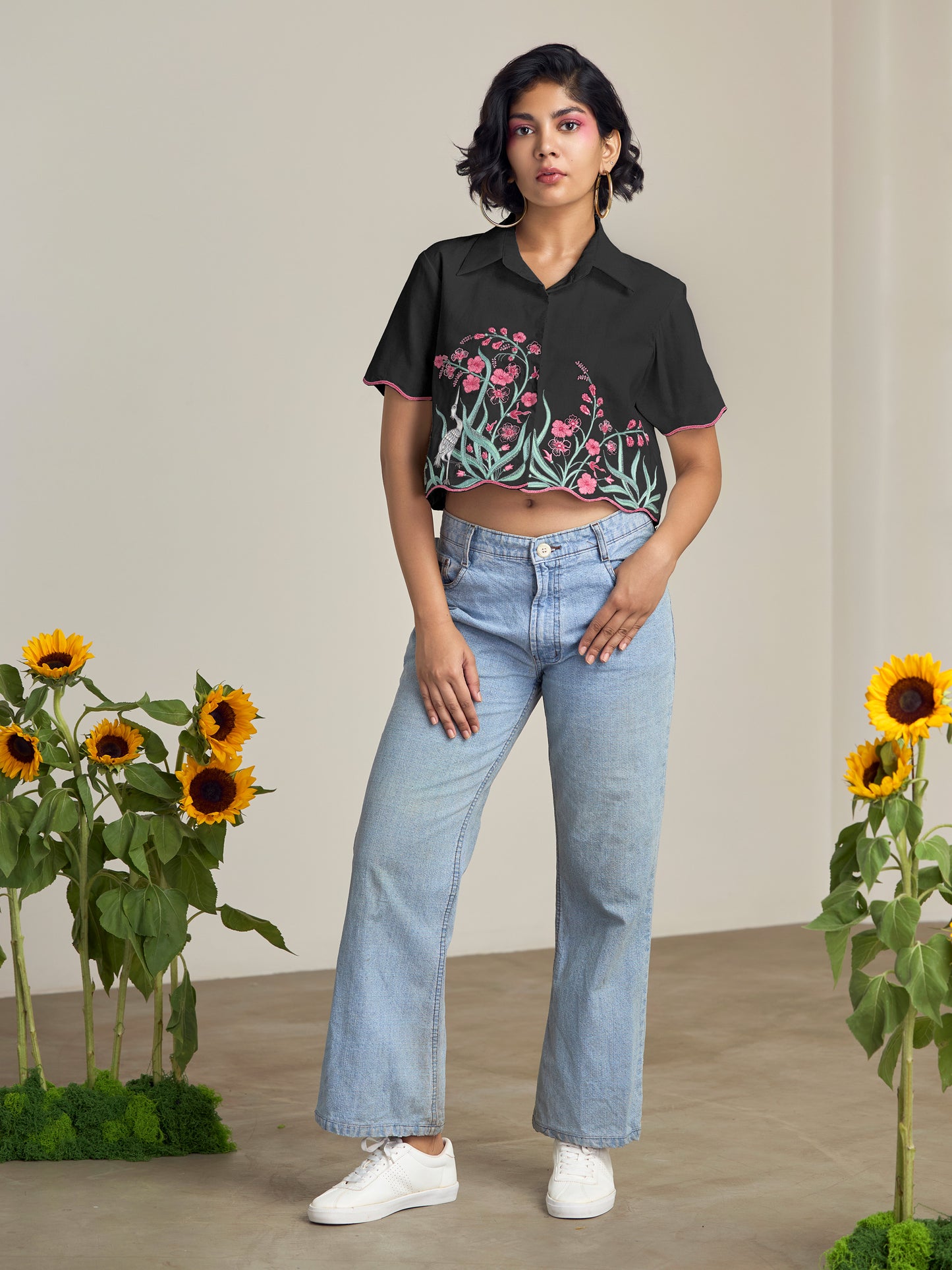 Black Flamingo Crop Shirt