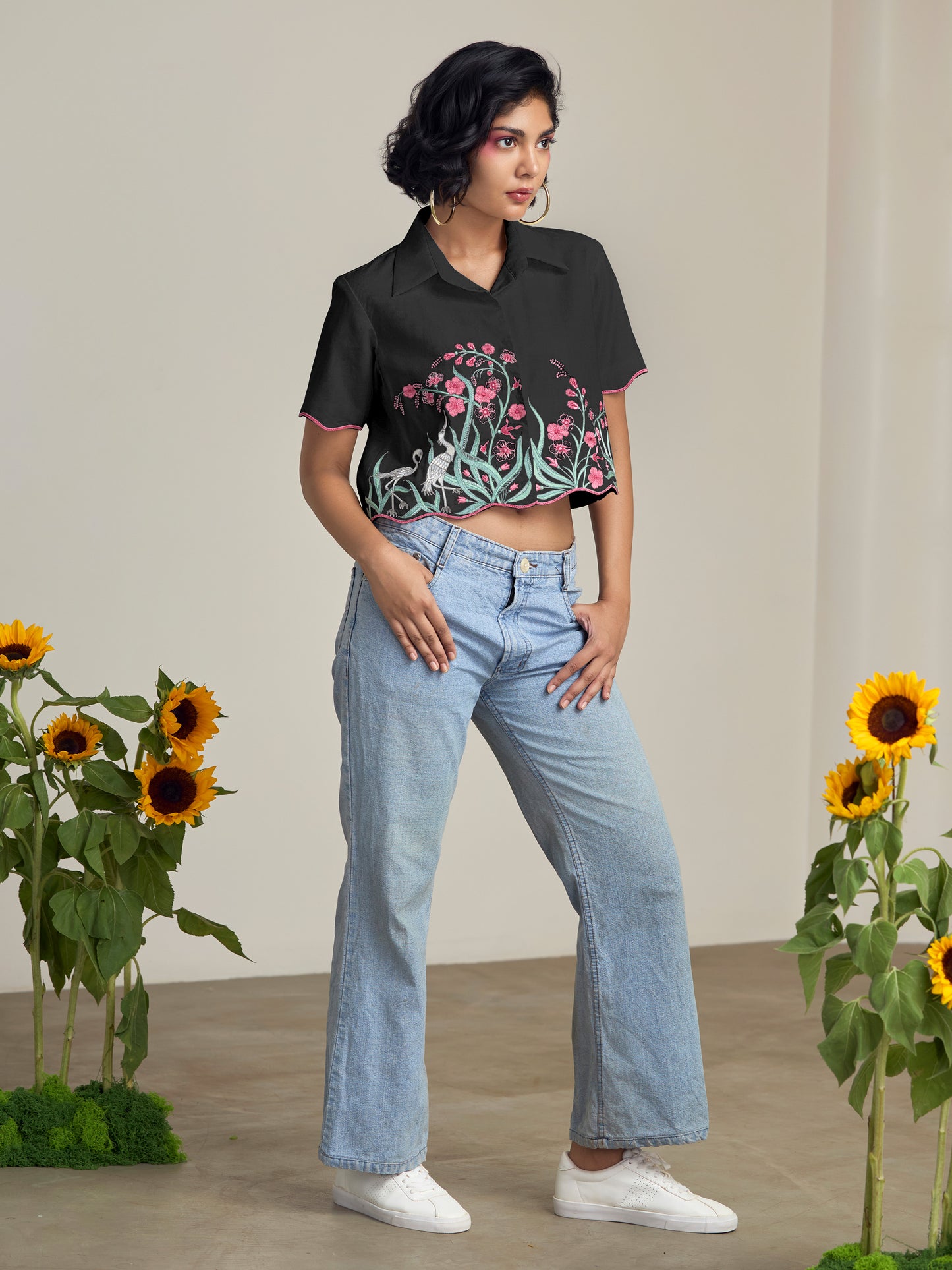 Black Flamingo Crop Shirt