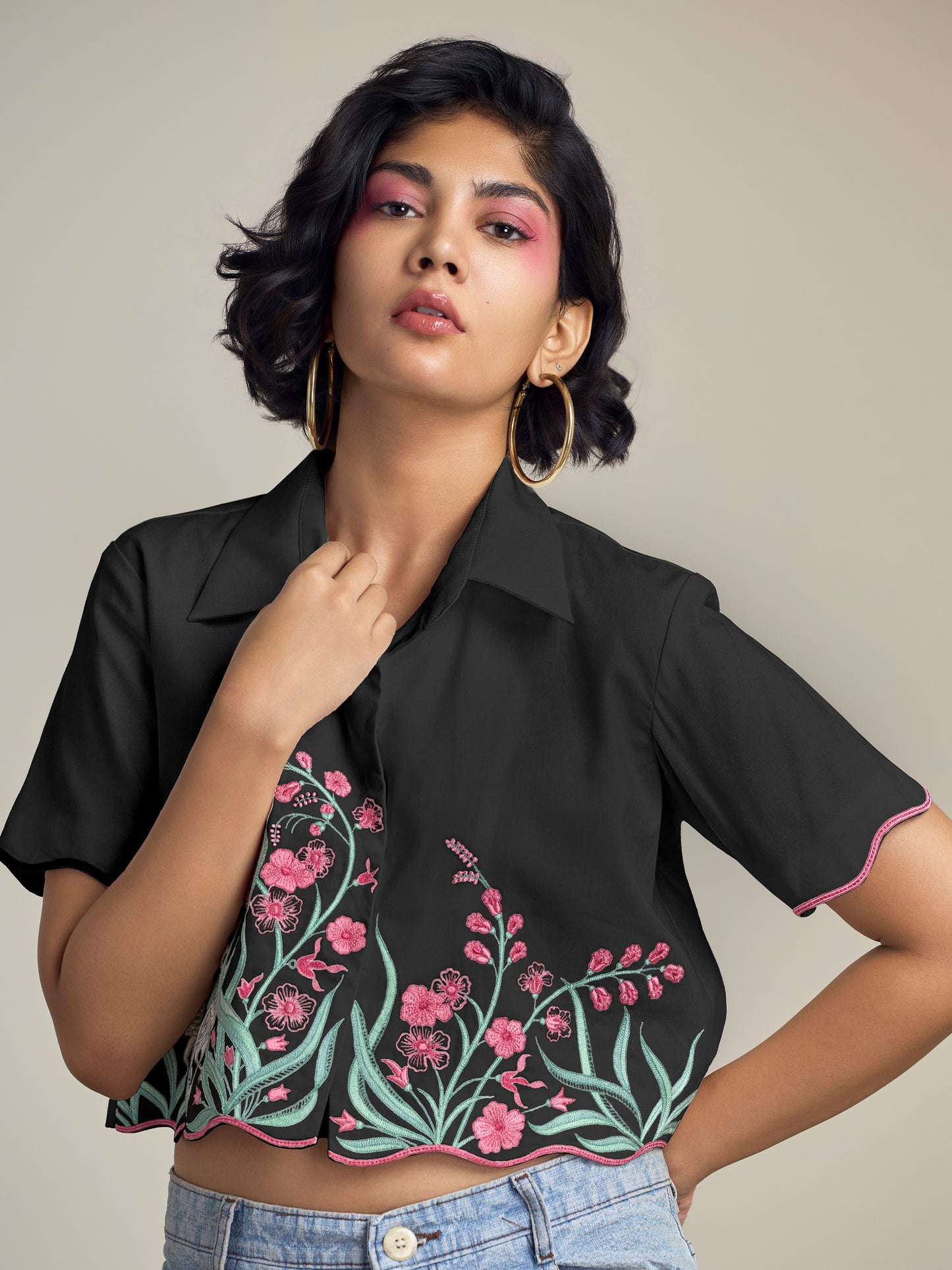 Black Flamingo Crop Shirt