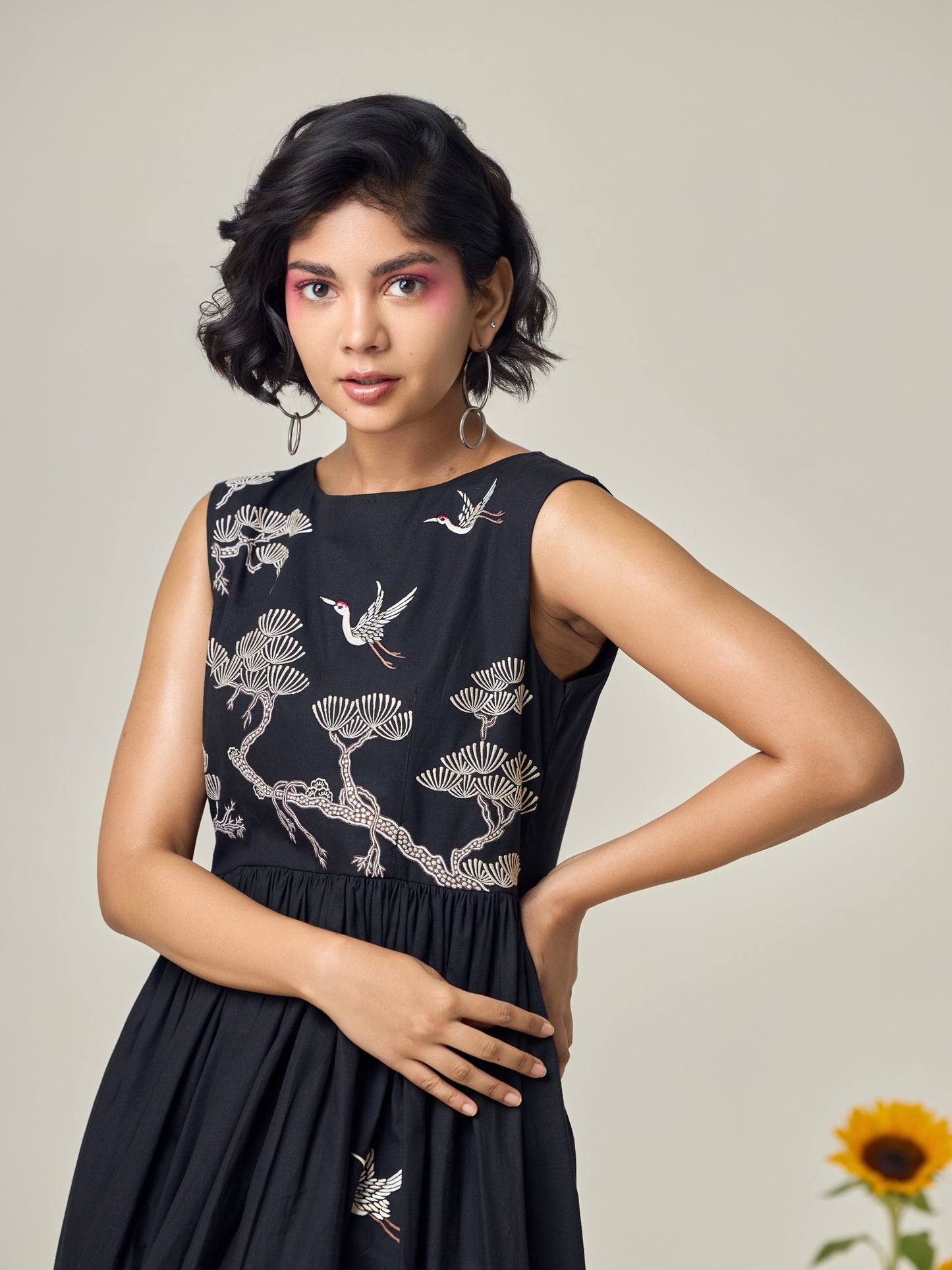 Black Popline Flamingo Dress