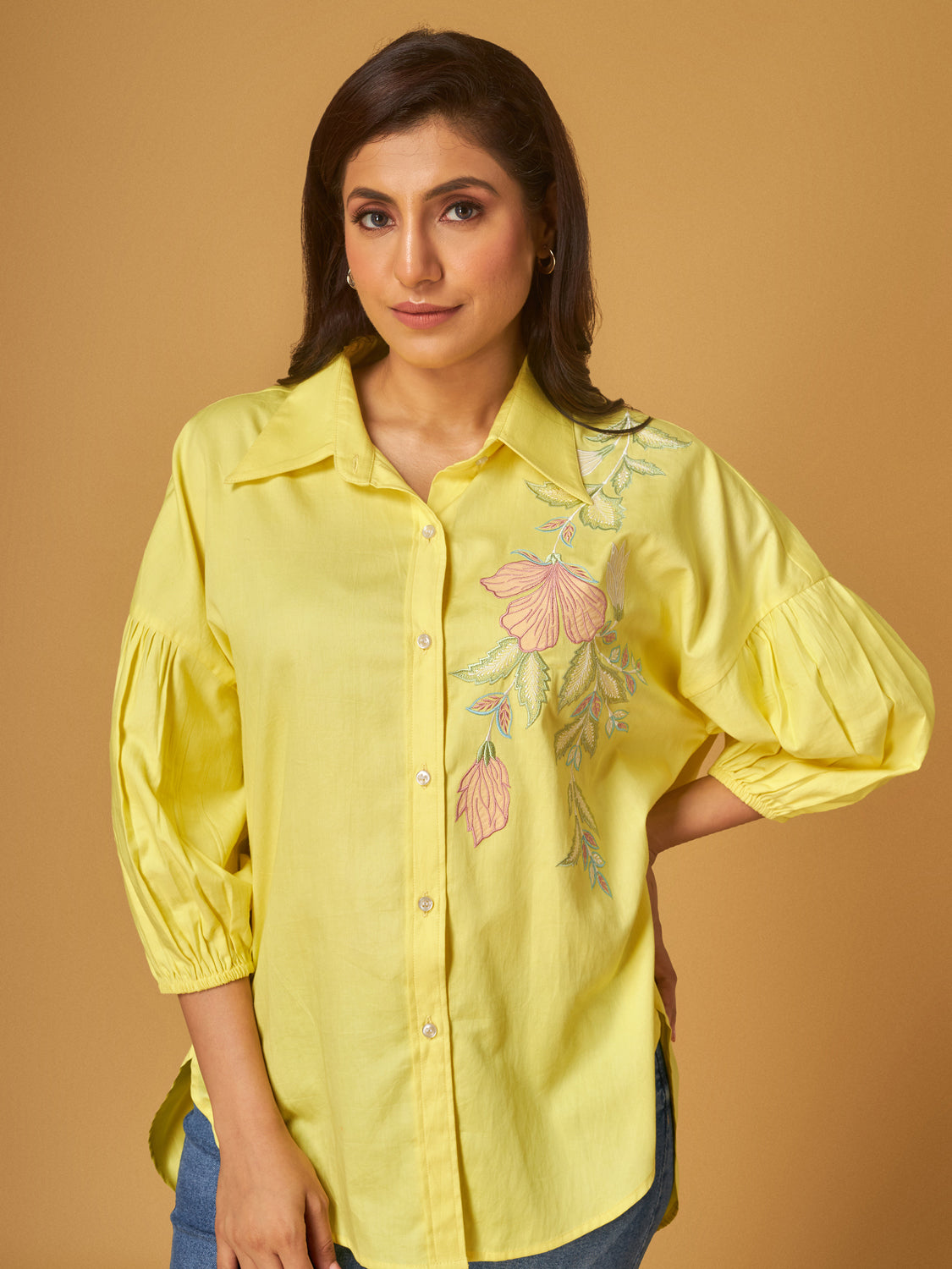 Limelight Applique Work Shirt in Pure Cotton