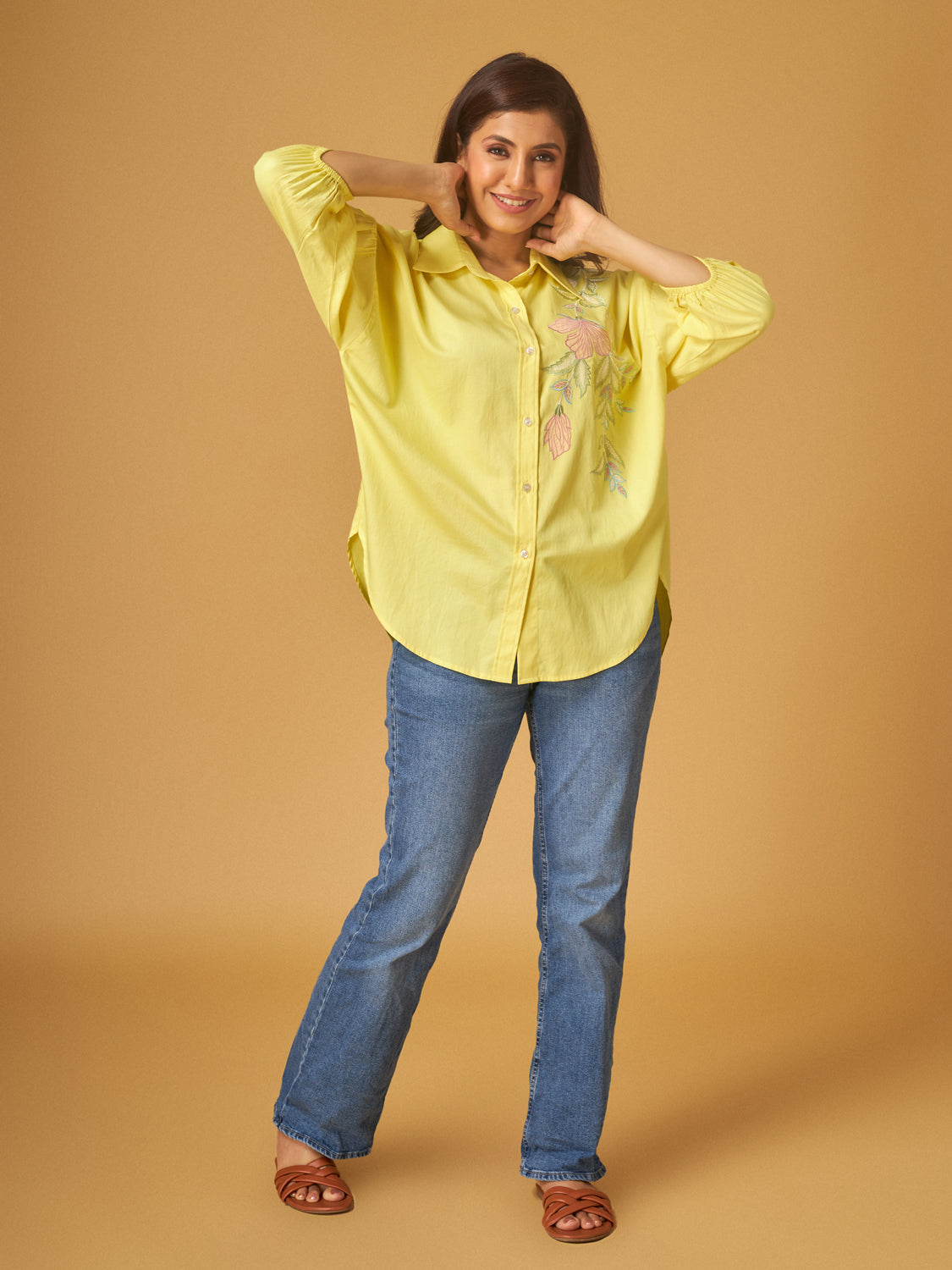 Limelight Applique Work Shirt in Pure Cotton