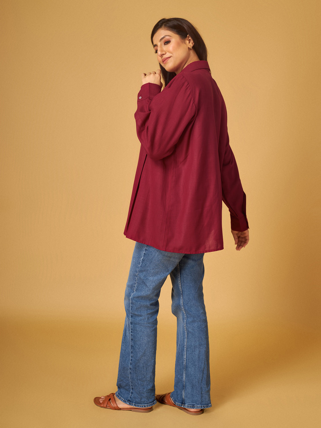 Biking Red Cotton Linen Thread Work Embroidered Shirt