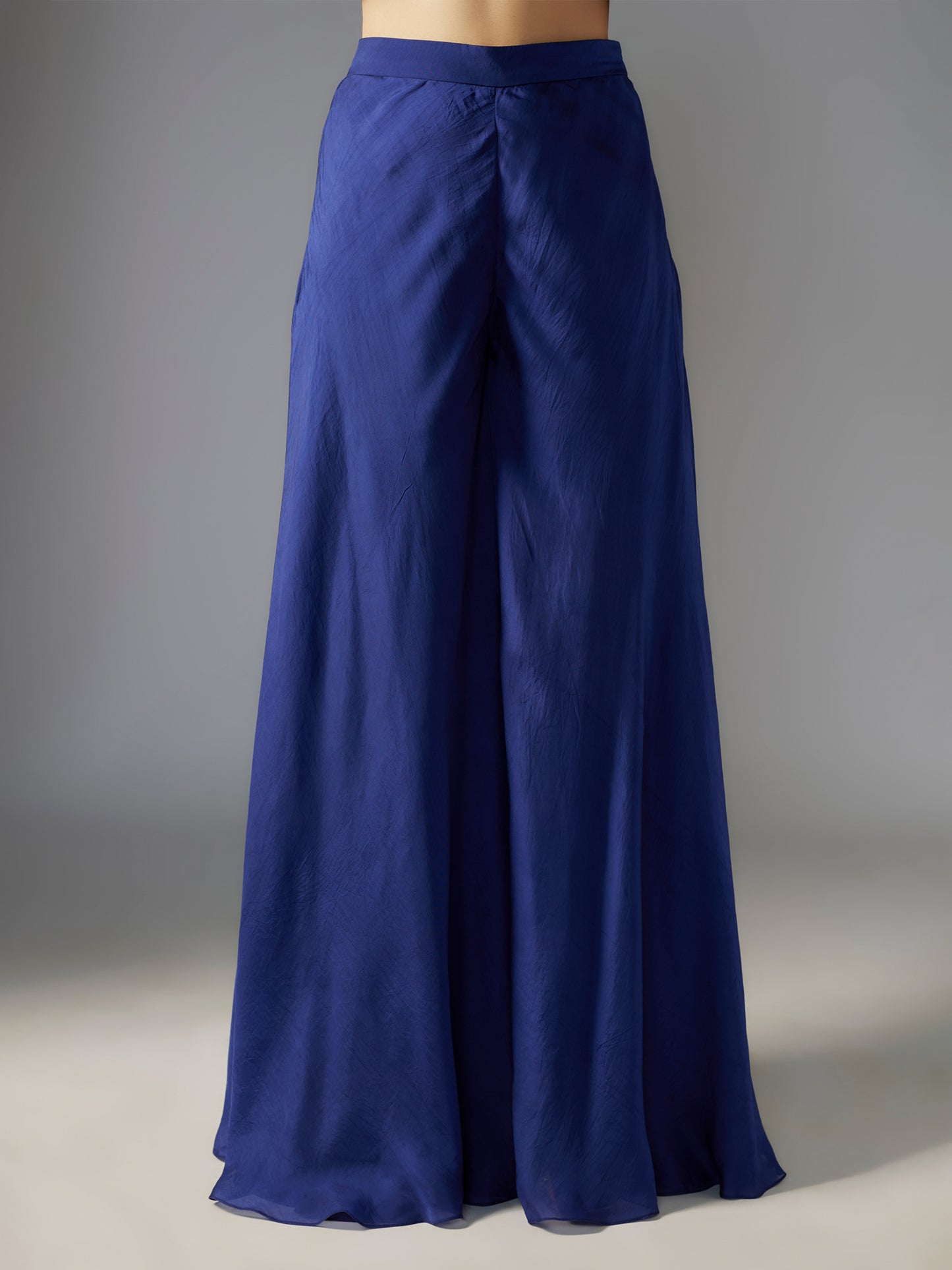 Navy Embroidered Net Jacket Set with Belt