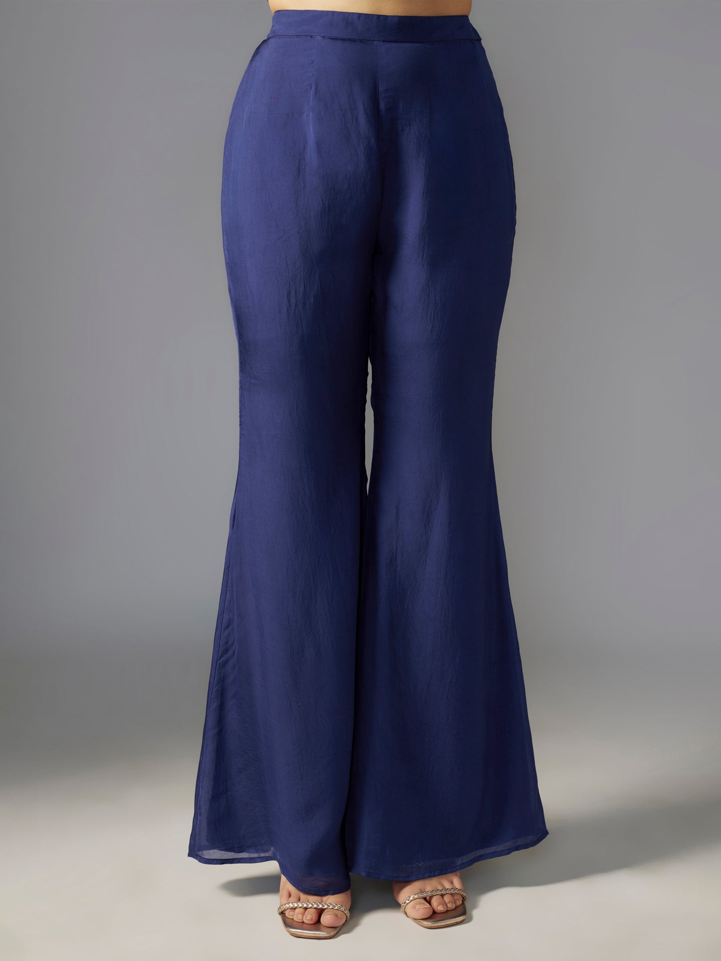 Navy Embroidered Flat Chiffon Sharara Set