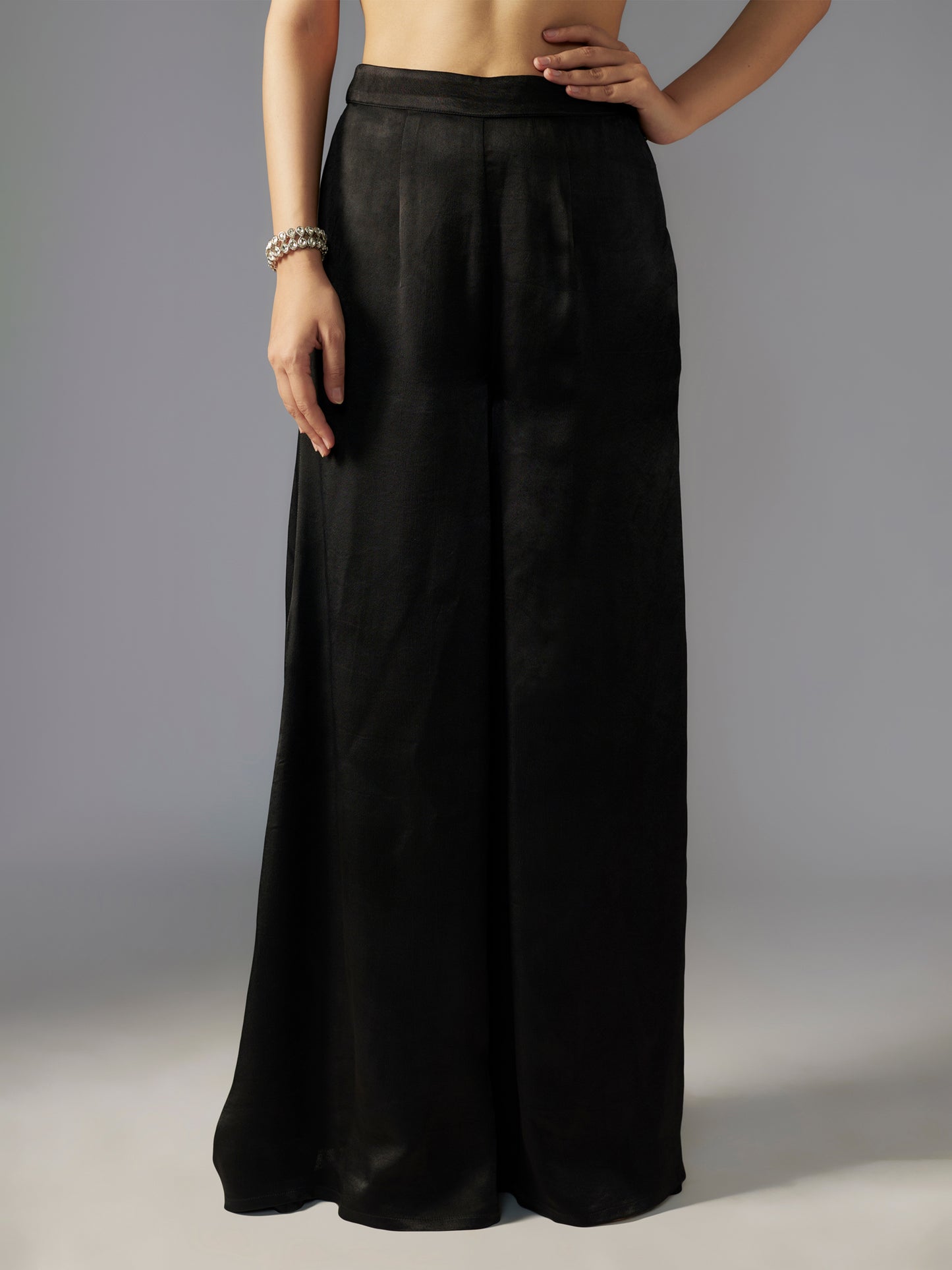 Black Embroidered Crepe Satin Sharara Set with Cape