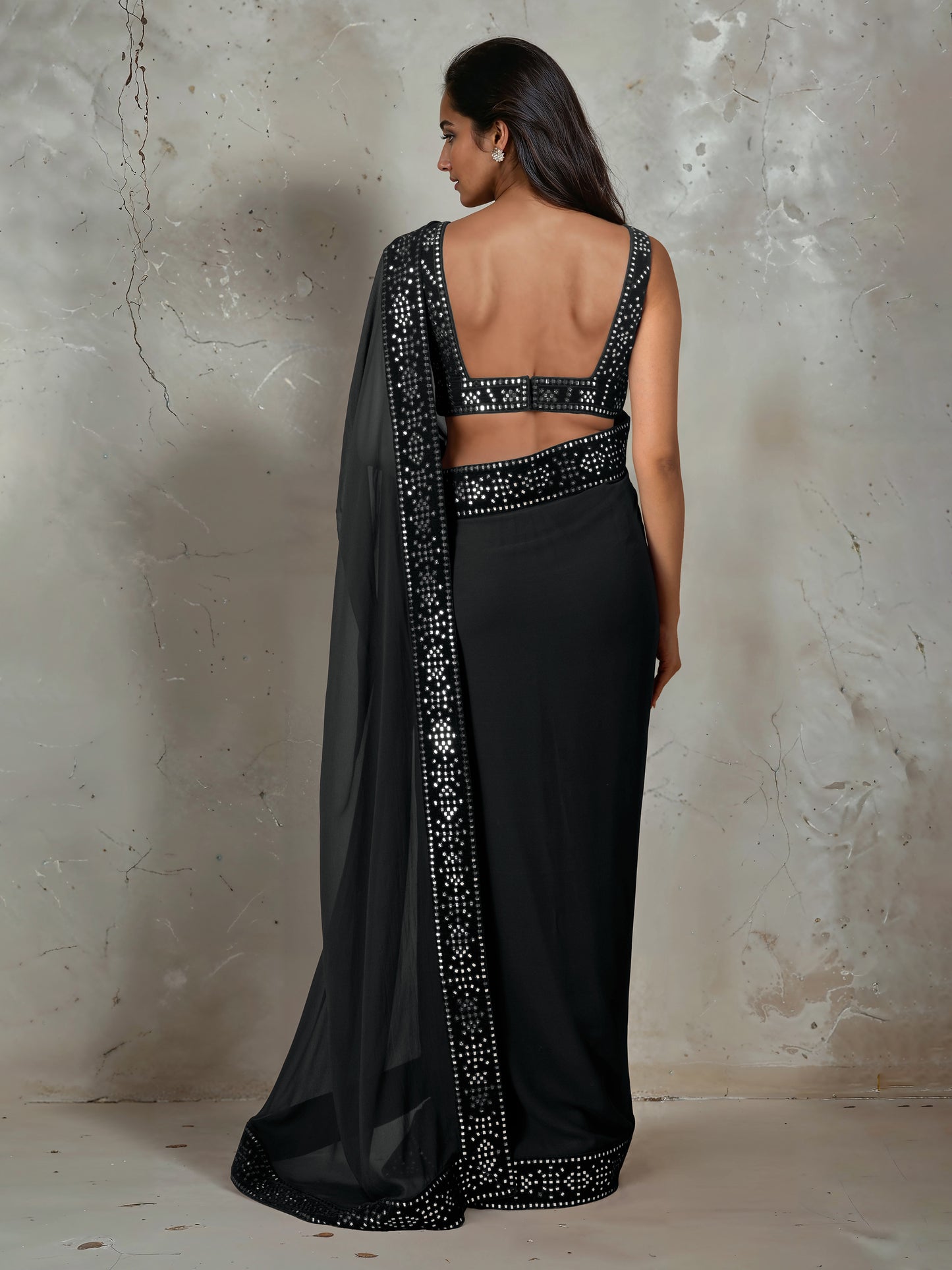 Black Abla Work Saree and Blouse Set