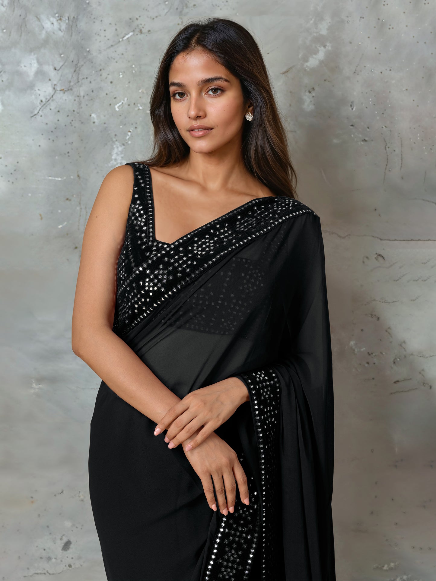 Black Abla Work Saree and Blouse Set