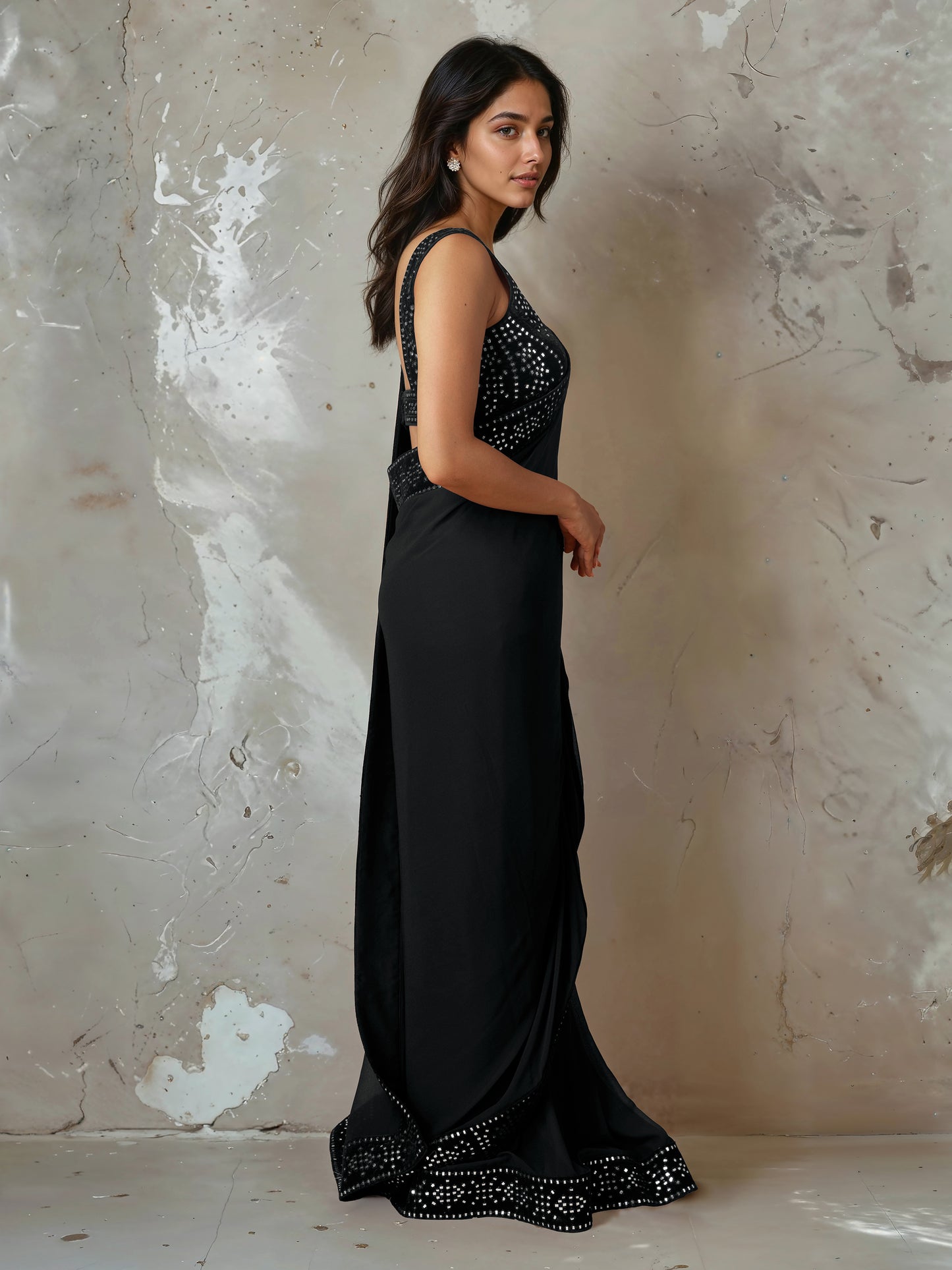 Black Abla Work Saree and Blouse Set