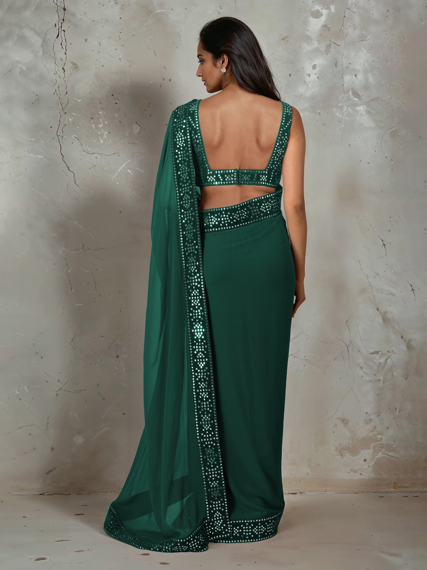 Sage Green Abla Work Saree and Blouse Set