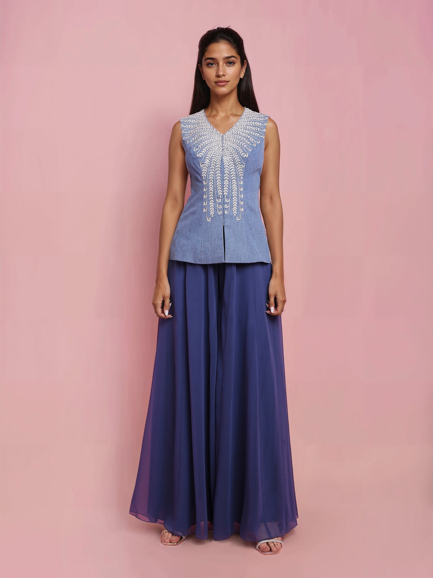 Blue Georgette Flared Sharara