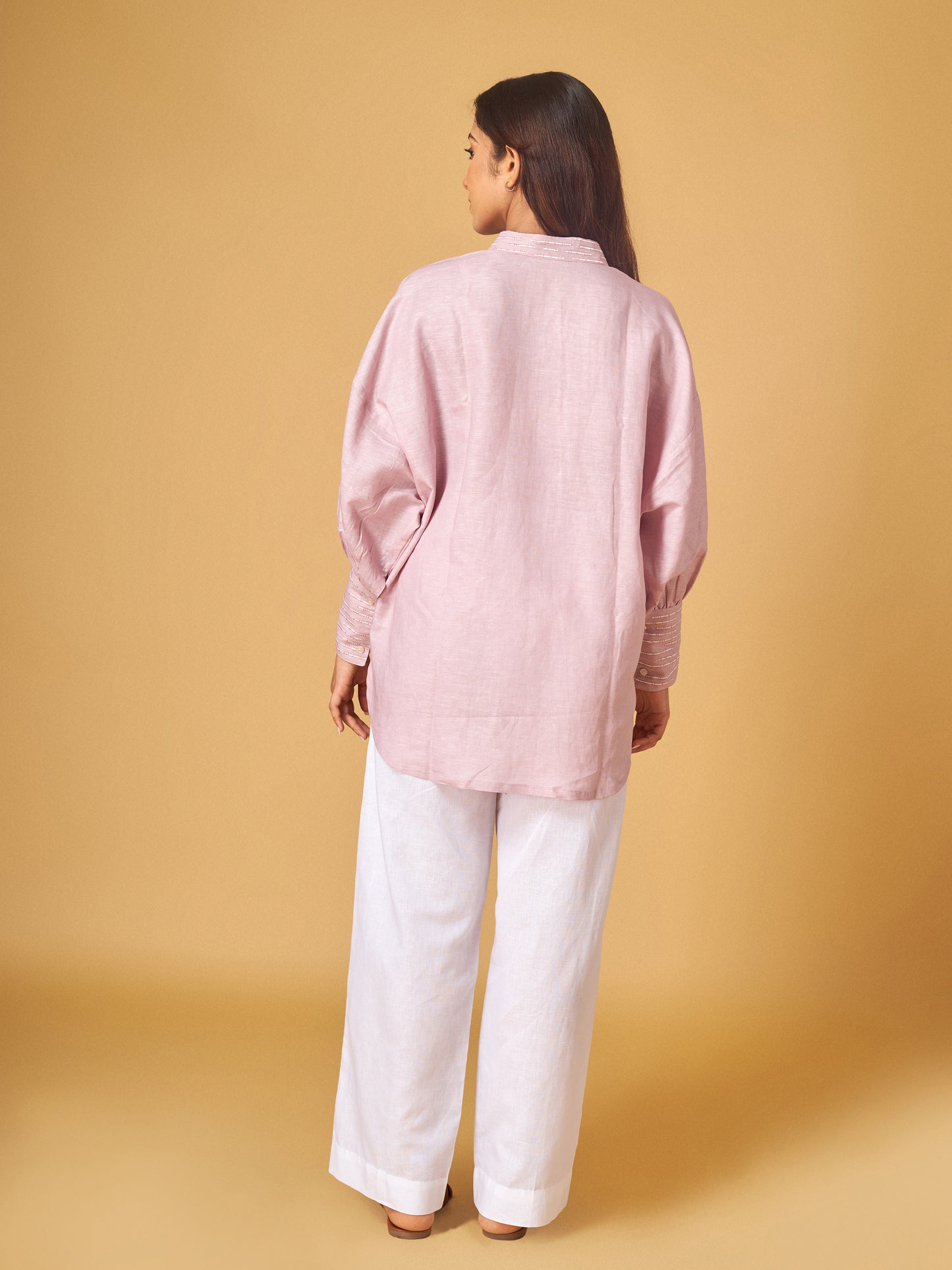 Gray Lilac Baby Pink Linen Embroidered Co-ord Set