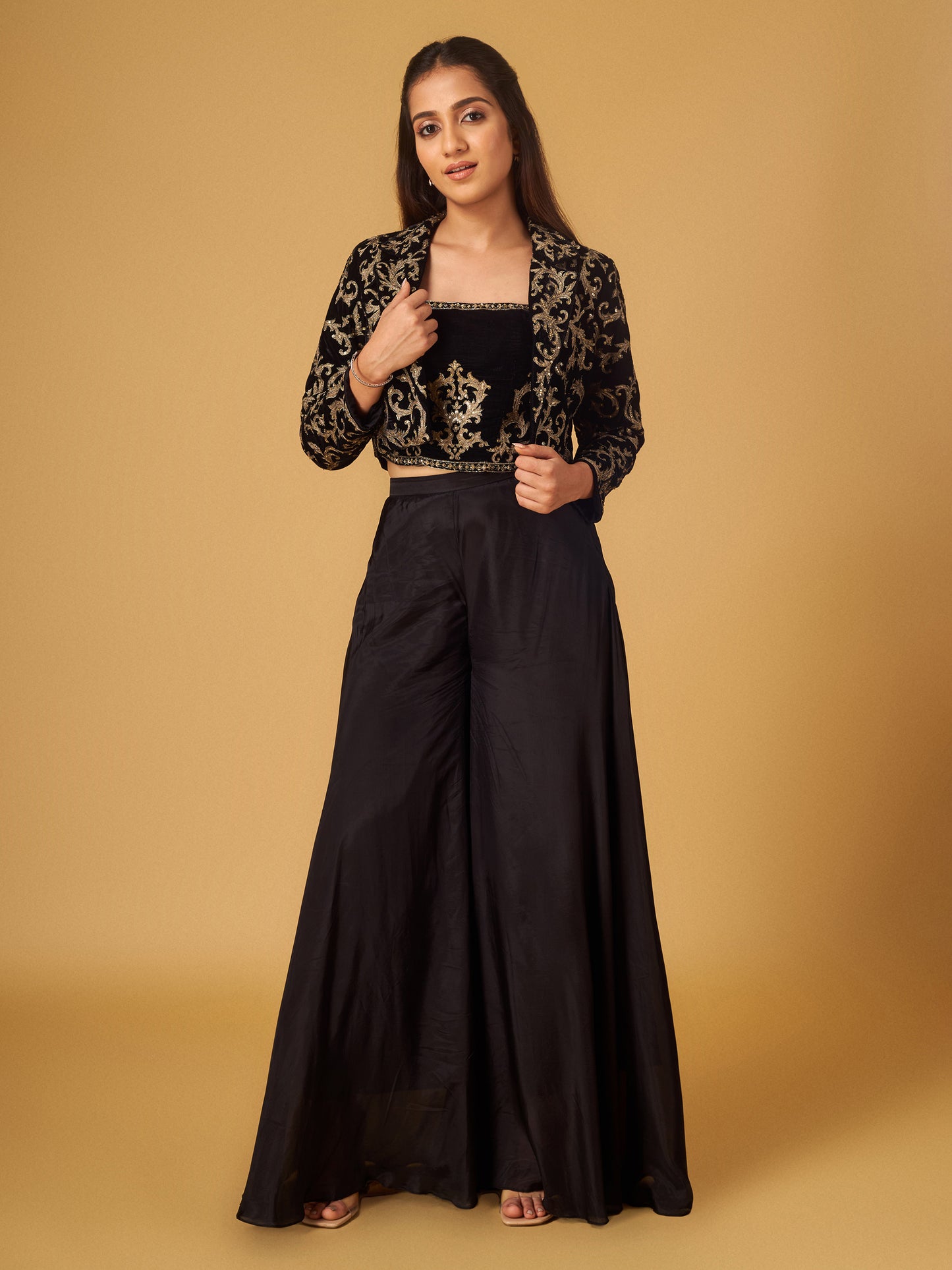 Black velvet embroidered jacket