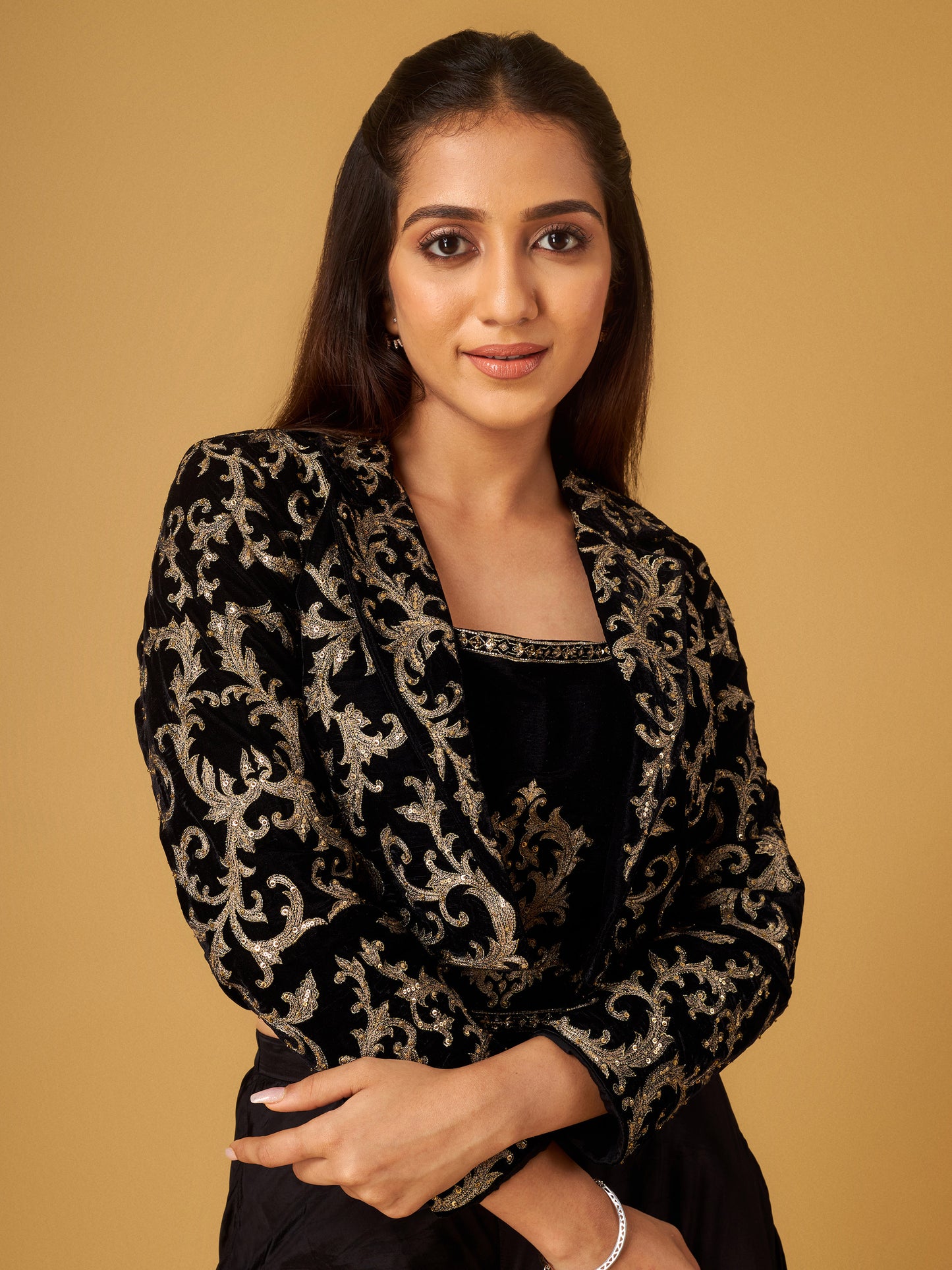 Black velvet embroidered jacket