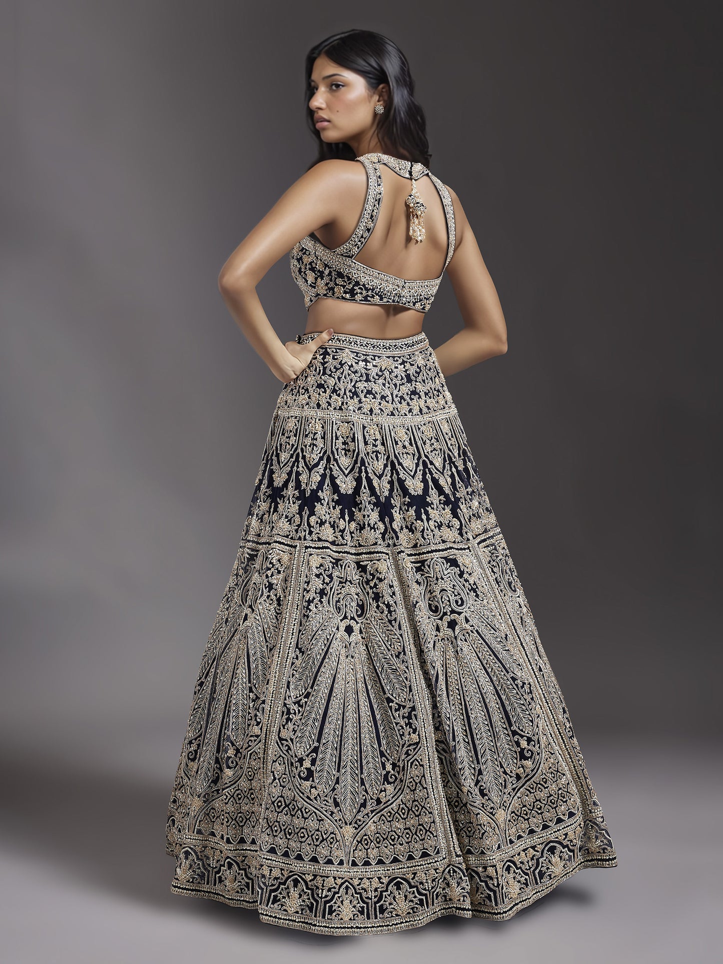 Navy Embroidered Net Lehenga Set