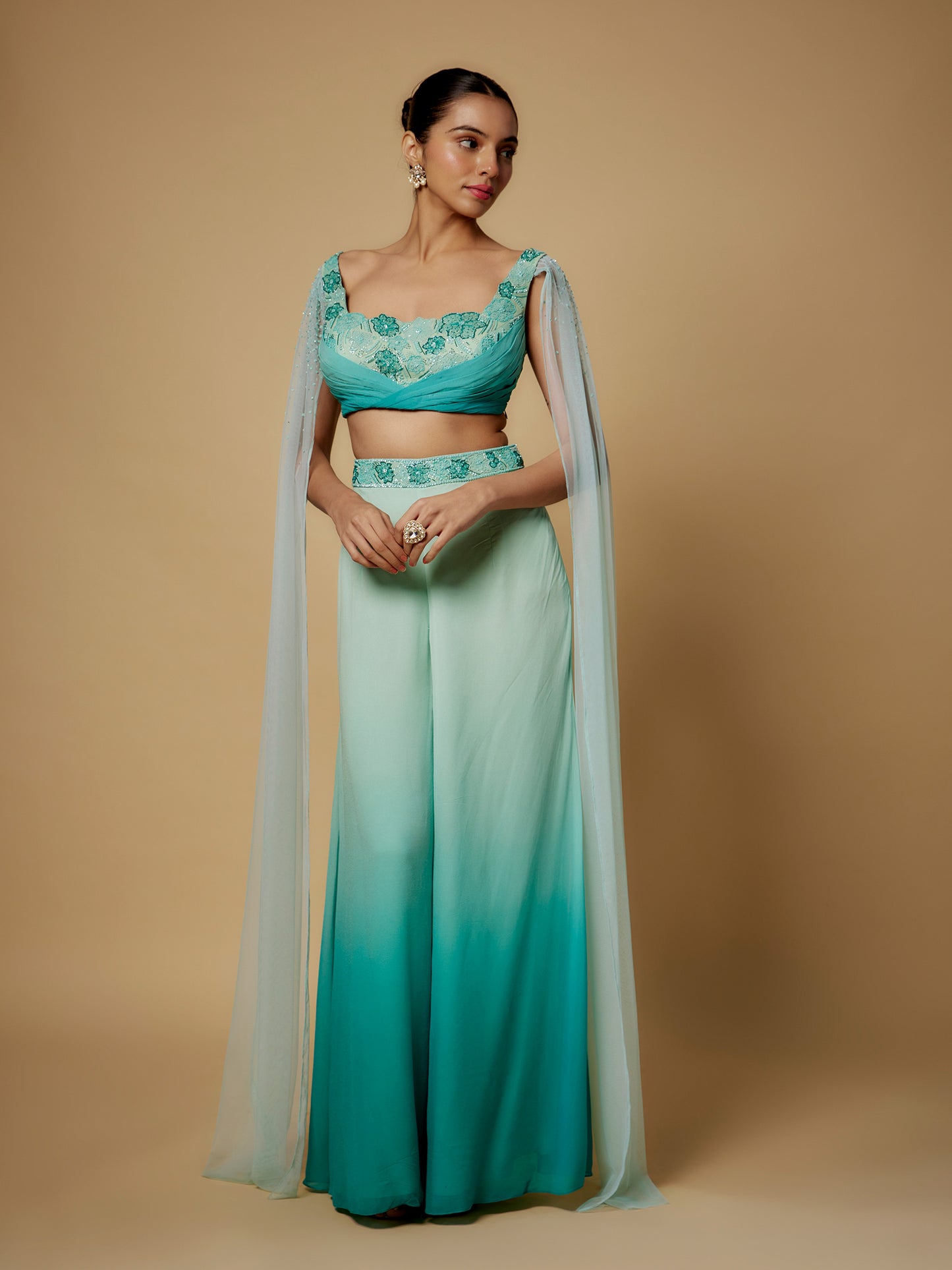 Mint Green Shaded Sharara with Embroidered Blouse