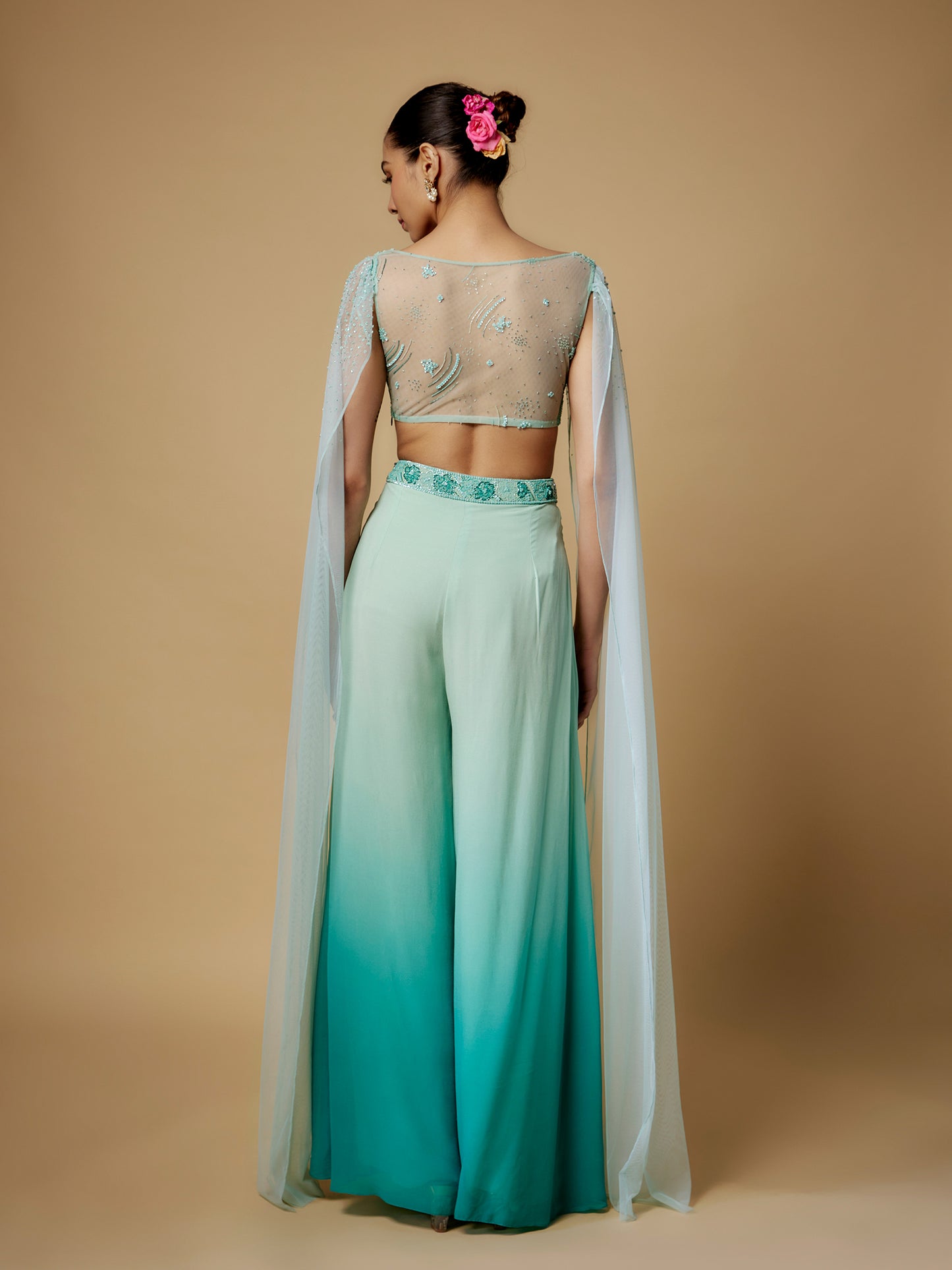 Mint Green Shaded Sharara with Embroidered Blouse