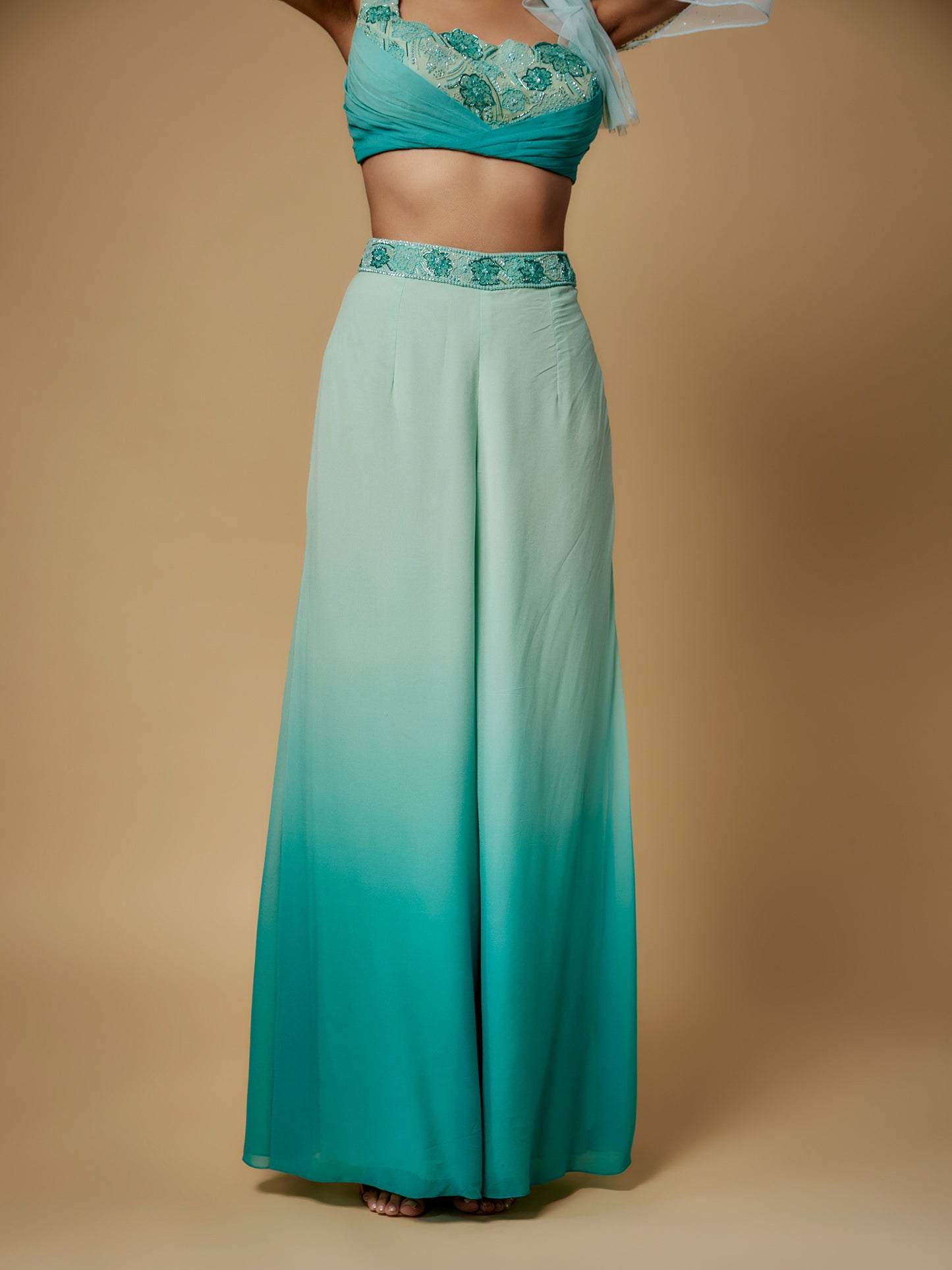 Mint Green Shaded Sharara with Embroidered Blouse