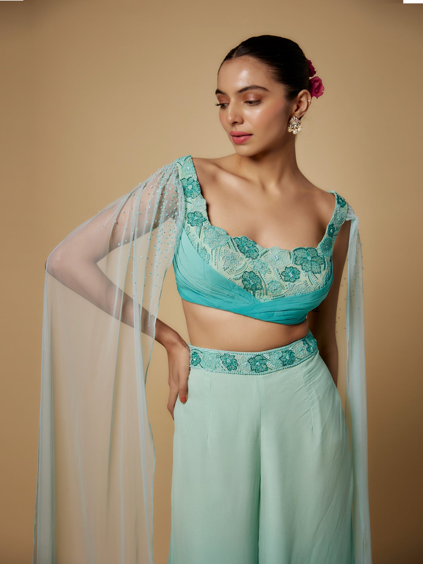 Mint Green Shaded Sharara with Embroidered Blouse