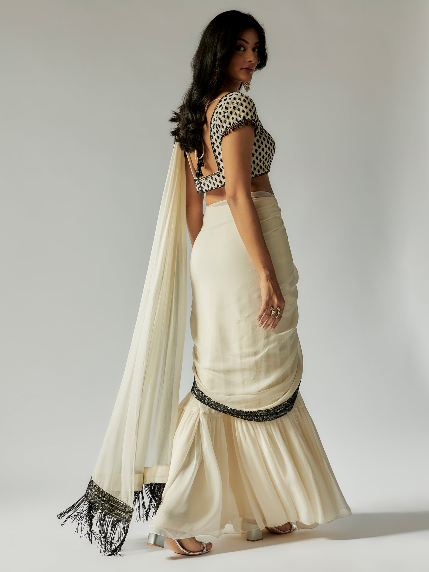 White Embroidered Draped Saree