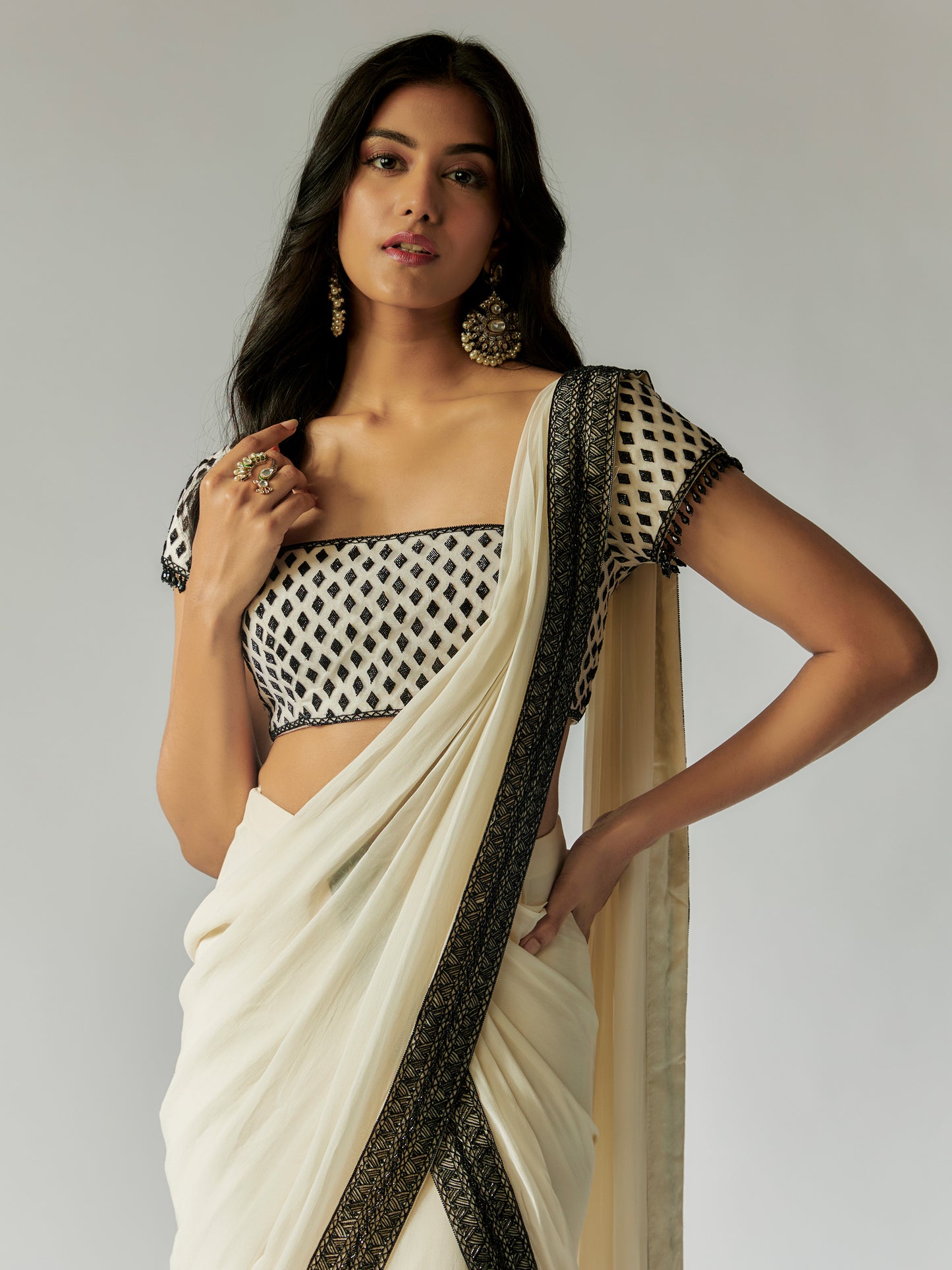 White Embroidered Draped Saree