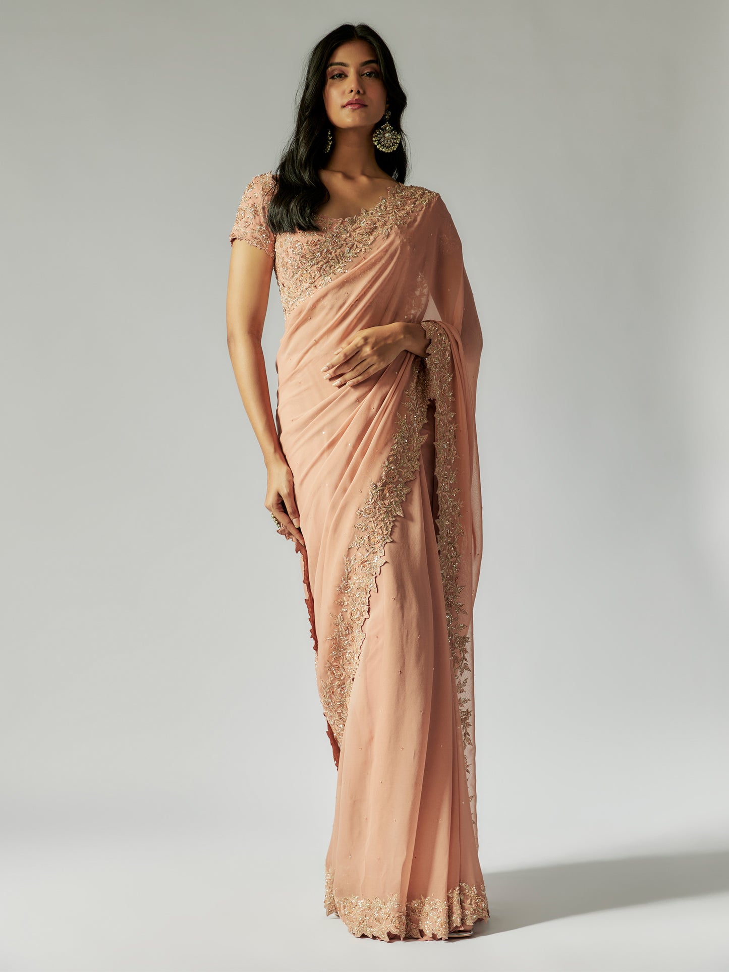 Blush Pink Georgette Embroidered Saree