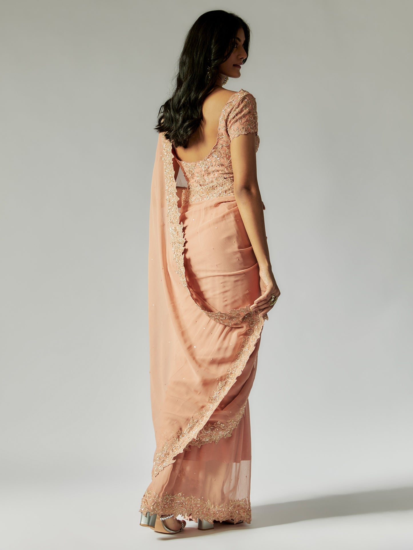 Blush Pink Georgette Embroidered Saree