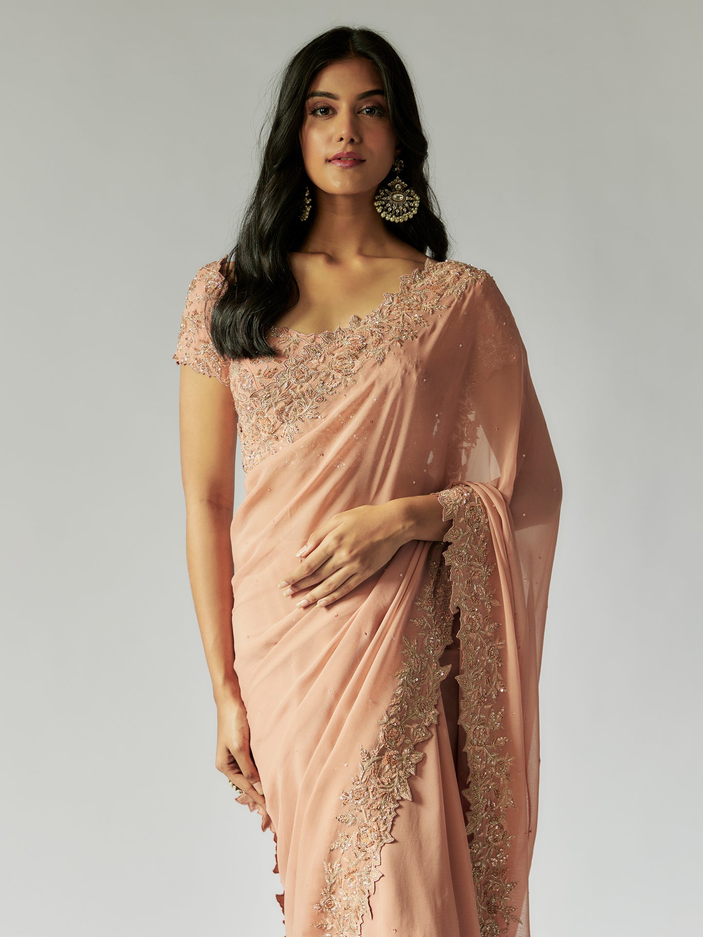 Blush Pink Georgette Embroidered Saree