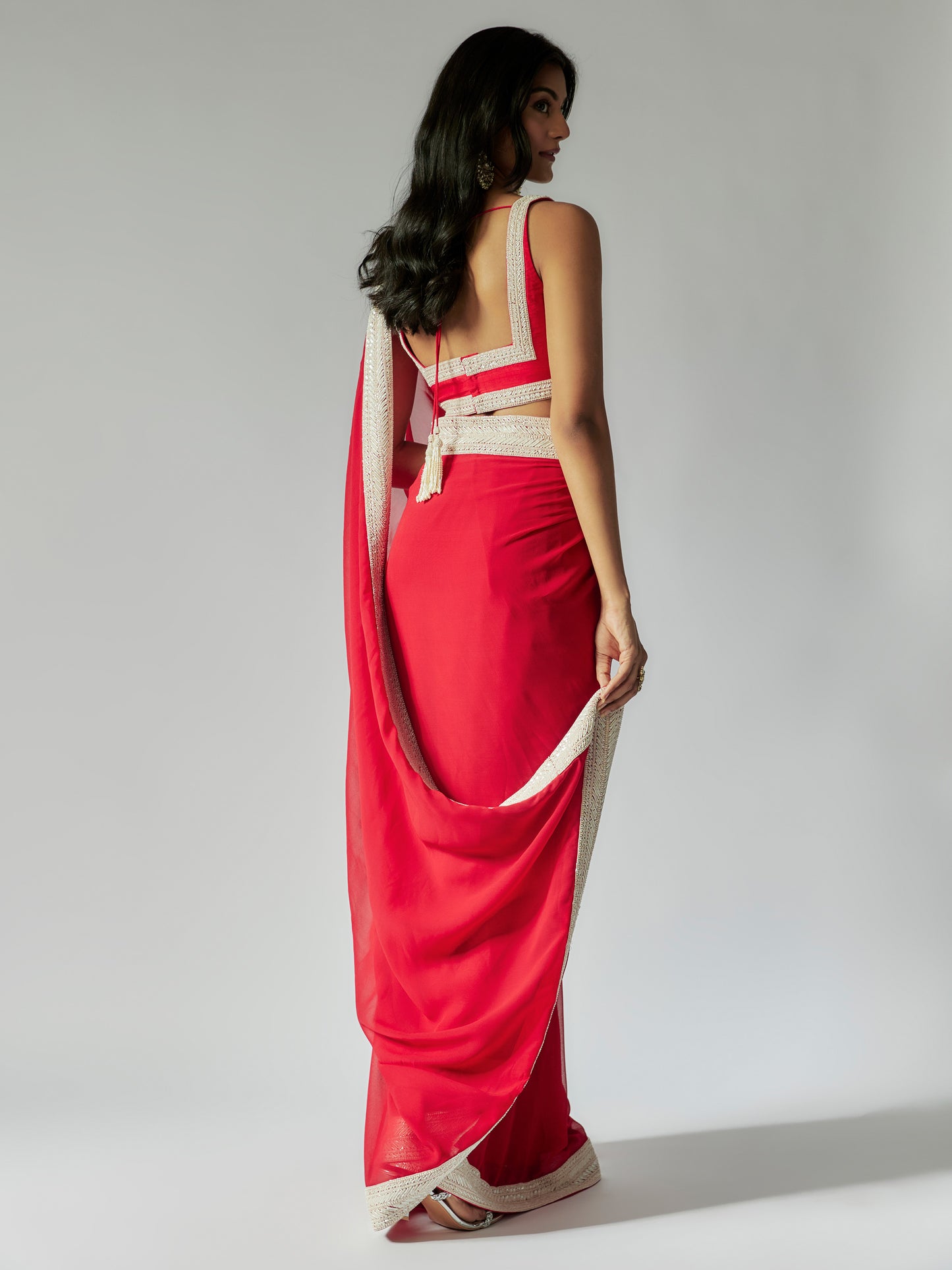 Red Georgette Saree with Ivory Border