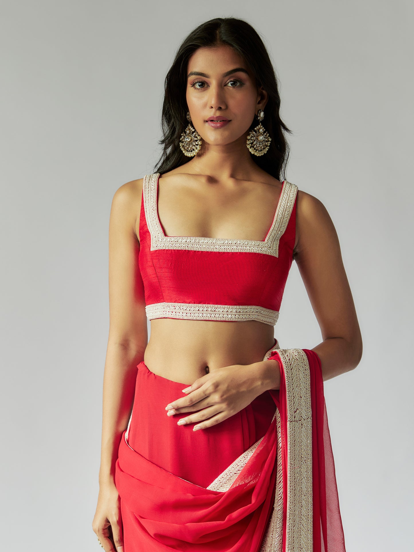 Red Georgette Saree with Ivory Border