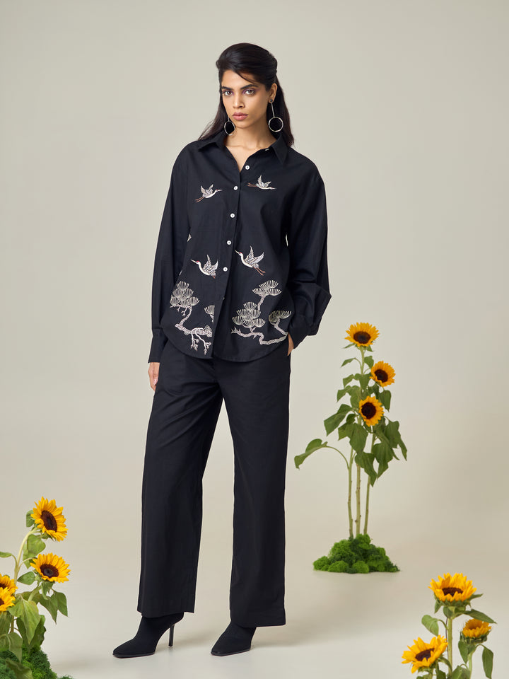Black Popline Flamingo Co-Ord Set