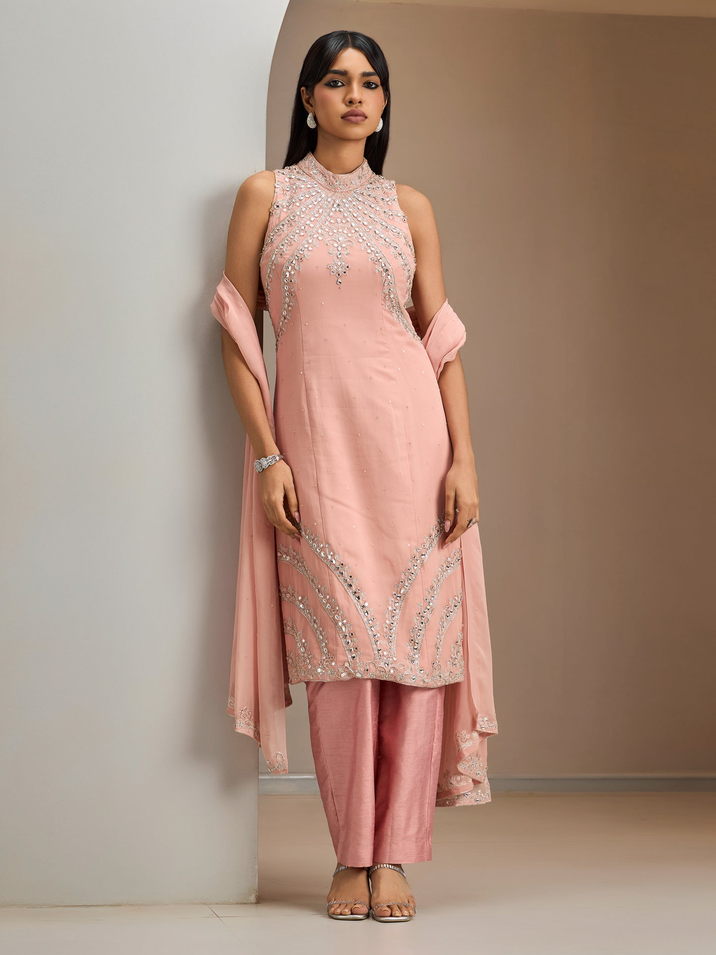 Old Rose Kurta With Dupatta And Pants