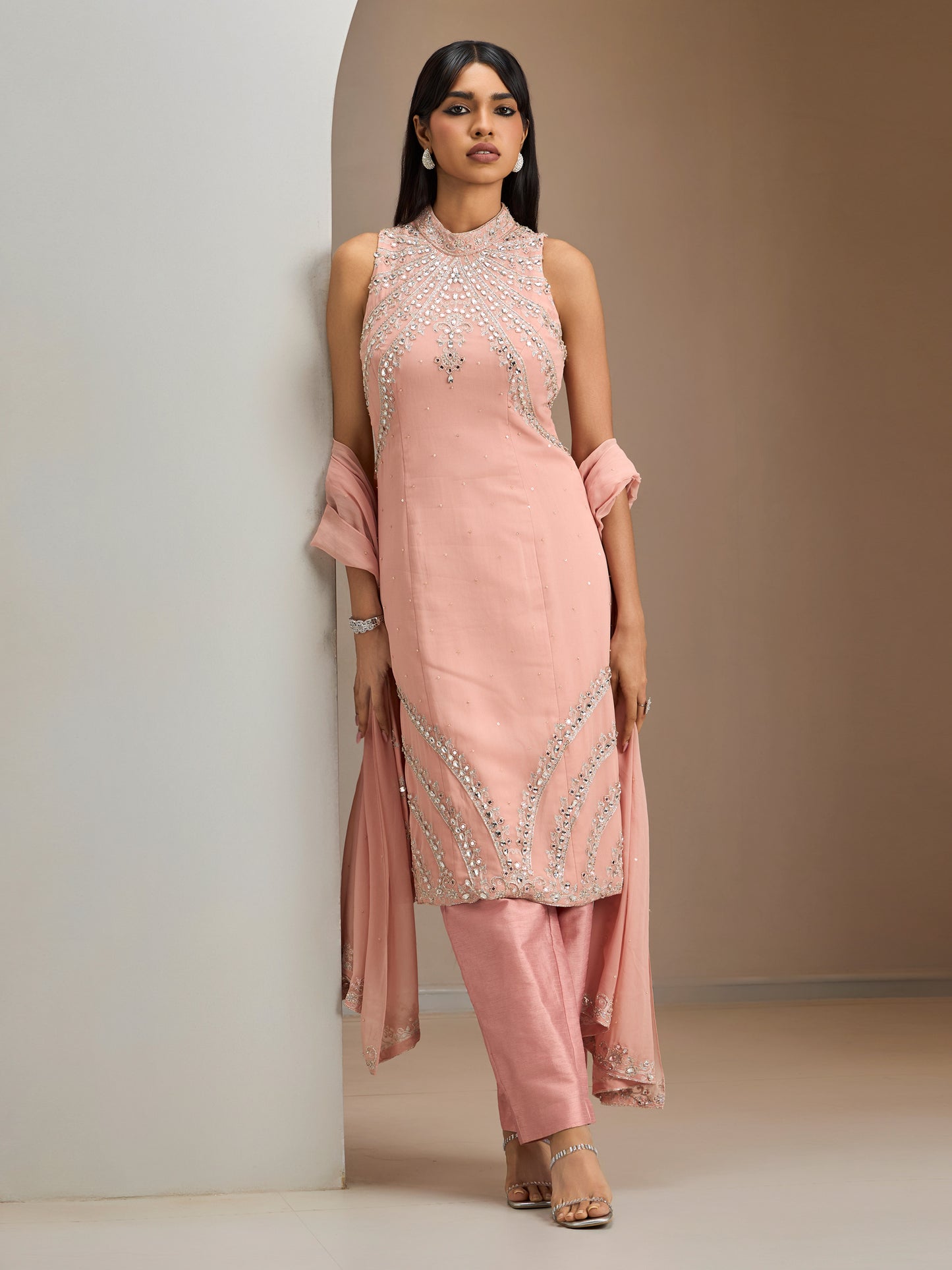 Old Rose Kurta With Dupatta And Pants