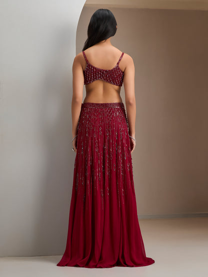 Alamkara Red Blouse with Lehenga And Choker Dupatta With Red Drops