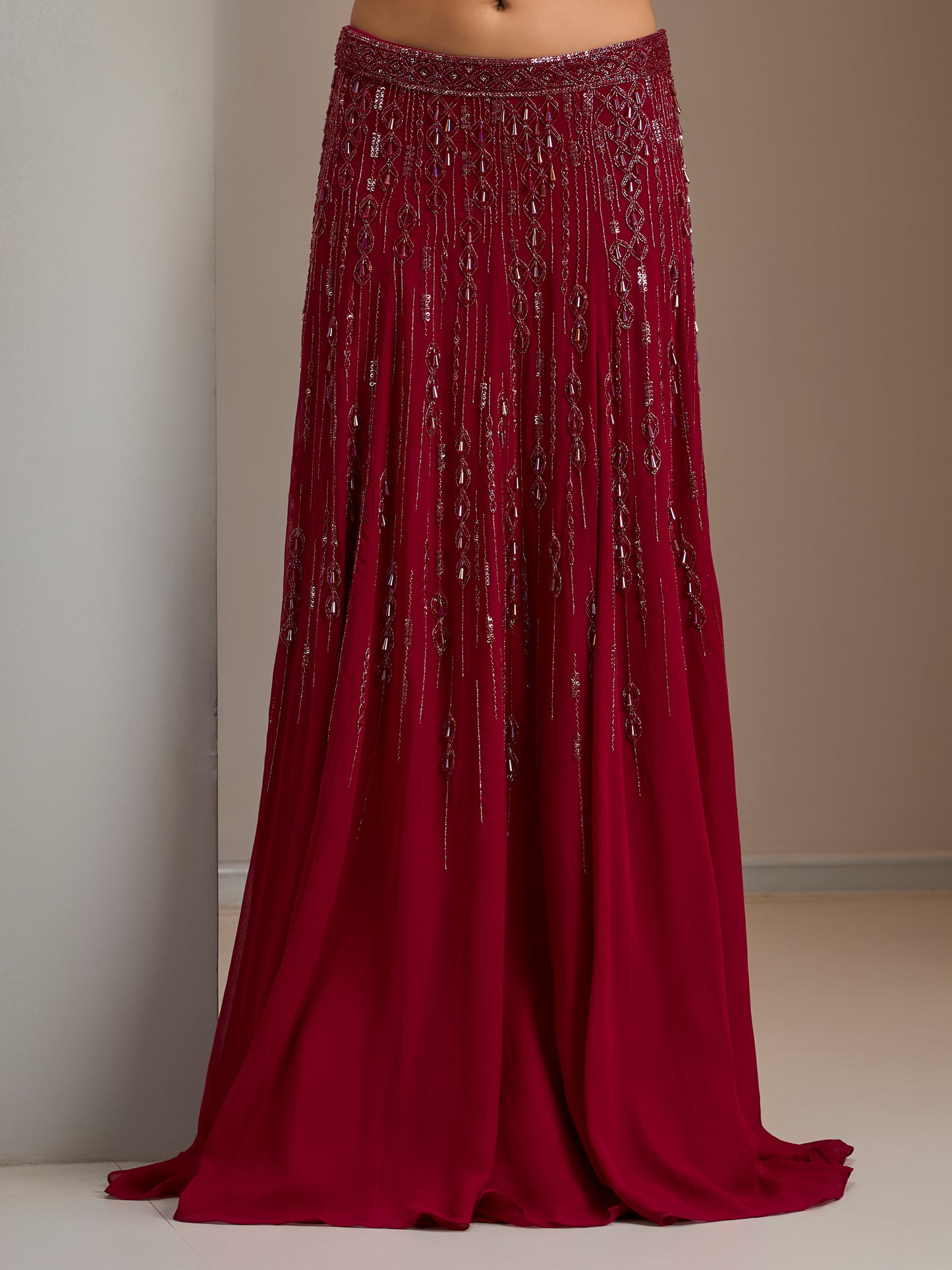 Alamkara Red Blouse with Lehenga And Choker Dupatta With Red Drops