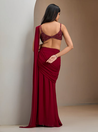 Alamkara Red Blouse With Hip Ruched Saree