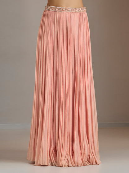 Old Rose Skirt Set With Square Neck Blouse And Choker Dupatta