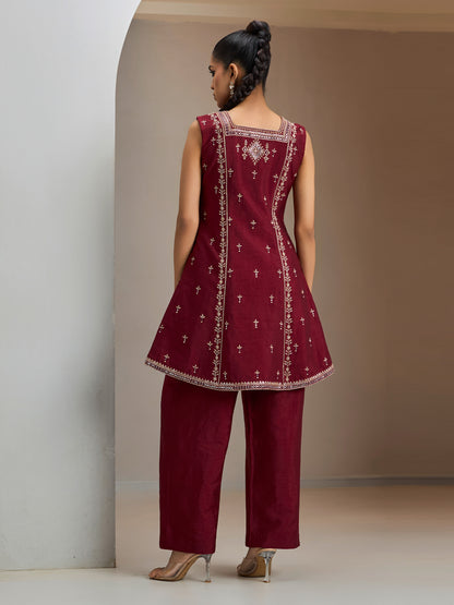 Maroon Tunic Kurta With Dupatta And Pant