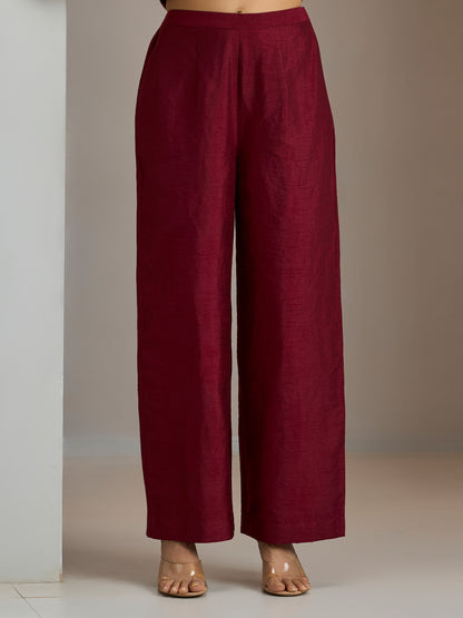 Maroon Tunic Kurta With Dupatta And Pant