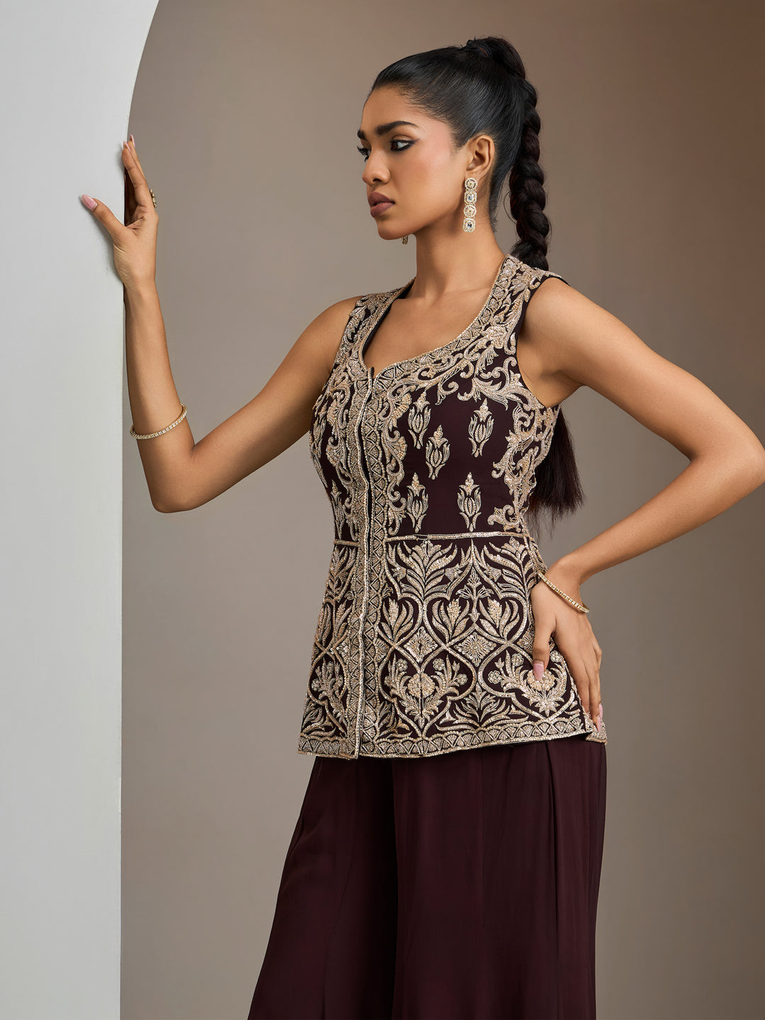 Chocolate Brown Jacket With Pants