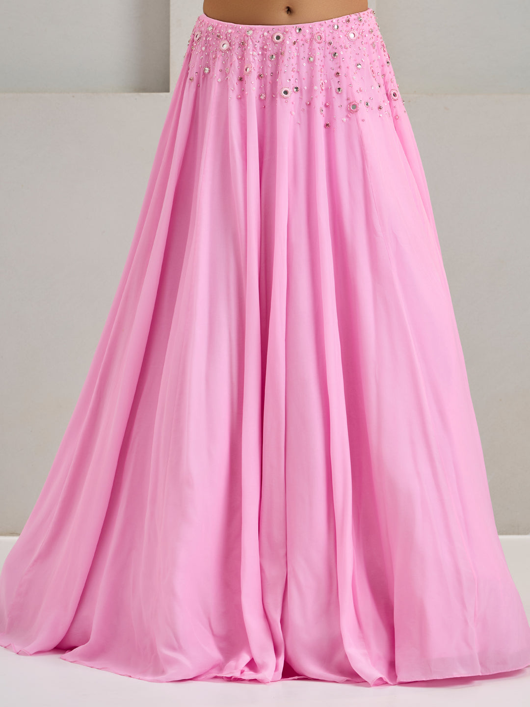 Lavender Pink Draped Organza Blouse With Lehanga And Dupatta
