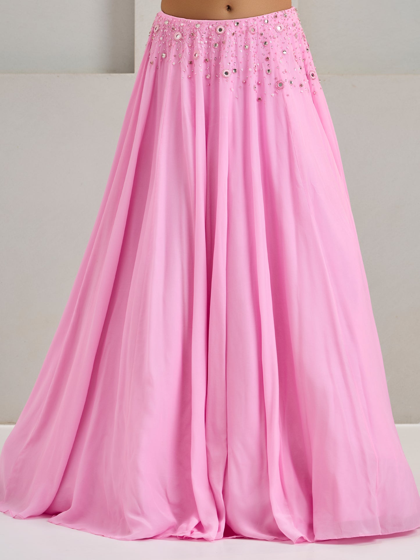 Lavender Pink Draped Organza Blouse With Lehanga And Dupatta