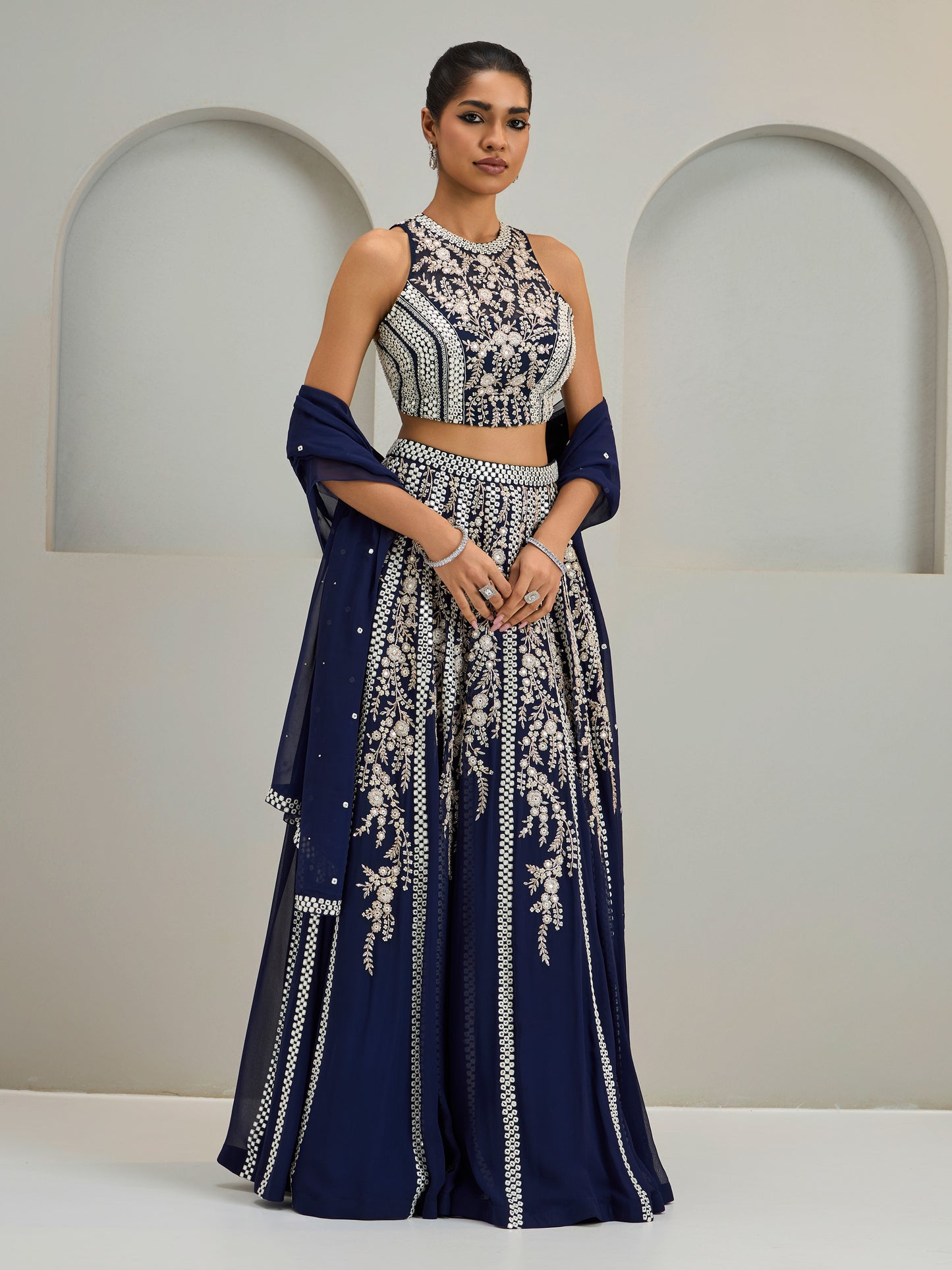 Navy Aaina Lehenga Set
