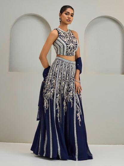 Navy Aaina Lehenga Set