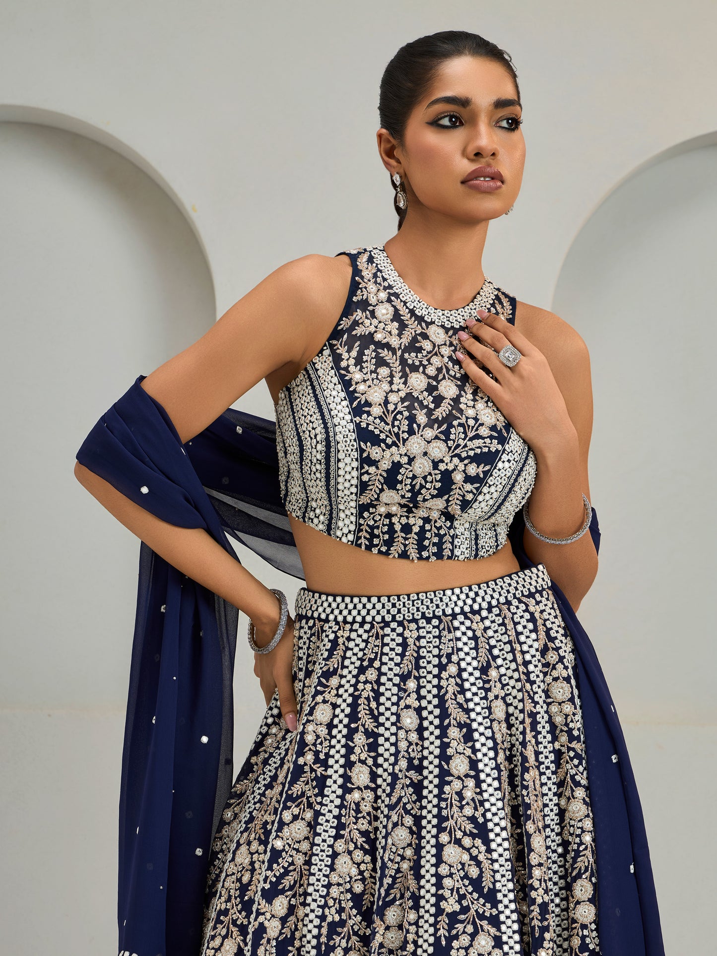 Navy Aaina Lehenga Set